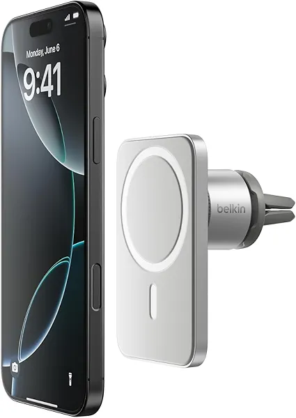 Belkin MagSafe Vent Mount Pro - MagSafe Phone Mount for Car, Magnetic Phone Holder Compatible with iPhone 17, 16, 15, Series, 14 Series, Pixel 10, and More - Gray