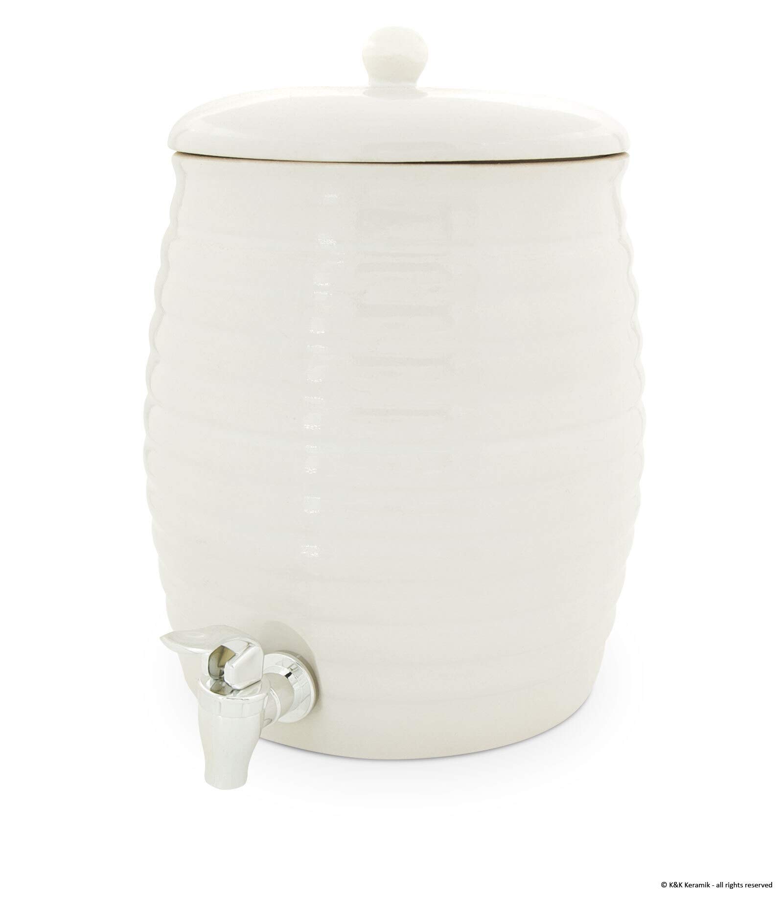 KERAZO Getränkespender, Fass, Rumtopf, Gefäß zur Fermentation von Kombucha inkl. Zapfhahn 6,0L, weiß
