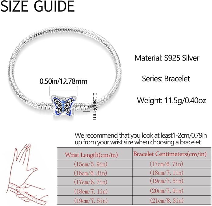 MICOO 925 Sterling Silver Snake Chain Butterfly Charms Bracelet, Evil Eye Bracelet with 5A Cubic Zirconia Bracelets for Women Birthday Gifts