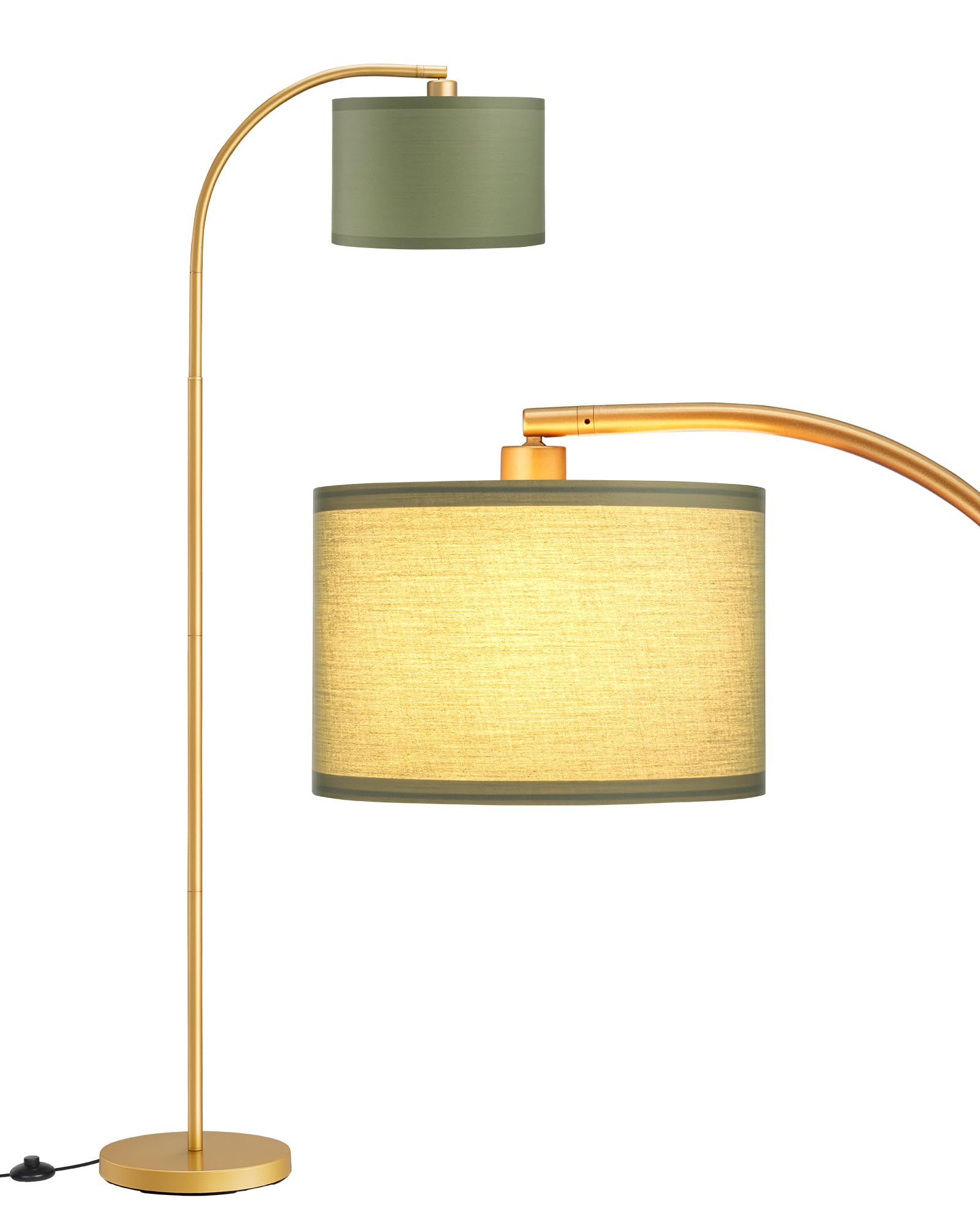 EDISHINE Lampada da Terra Soggiorno, Testa Orientabile, Verde Salvia & Oro | Struttura in Metallo & Paralume in Tessuto, Attacco E27, Lampadina LED 2700K Bianco Caldo Inclusa, per Camera da Letto