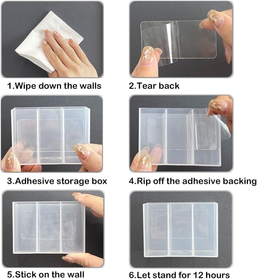 Image of Mini Wall Mount Storage Box, 6 Compartment Transparent Plastic Makeup Brush Lipstick Holder Self-Adhesive Pen Holder Makeup Organizer for Home Office..