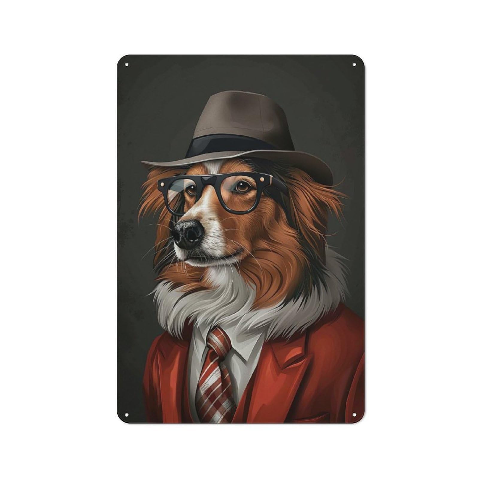Junmoney Shetland Sheepdog In Suit And Hat Tin Sign 30X20cm With For Living Room Wall, Rustic Decor, For Living Room Decor Lovers