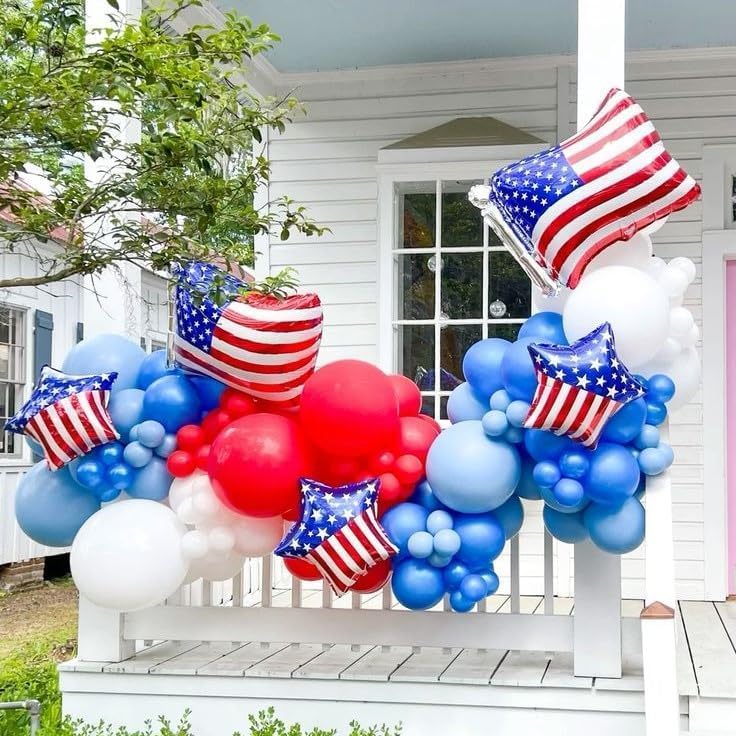 Image of HILAVO Red Blue White Balloons 60 PCS Navy Light Blue Red White Balloon | Baseball Nautical Birthday Party Britain Patriotic Labor Memorial Day 4th of July Independence Day Decorations