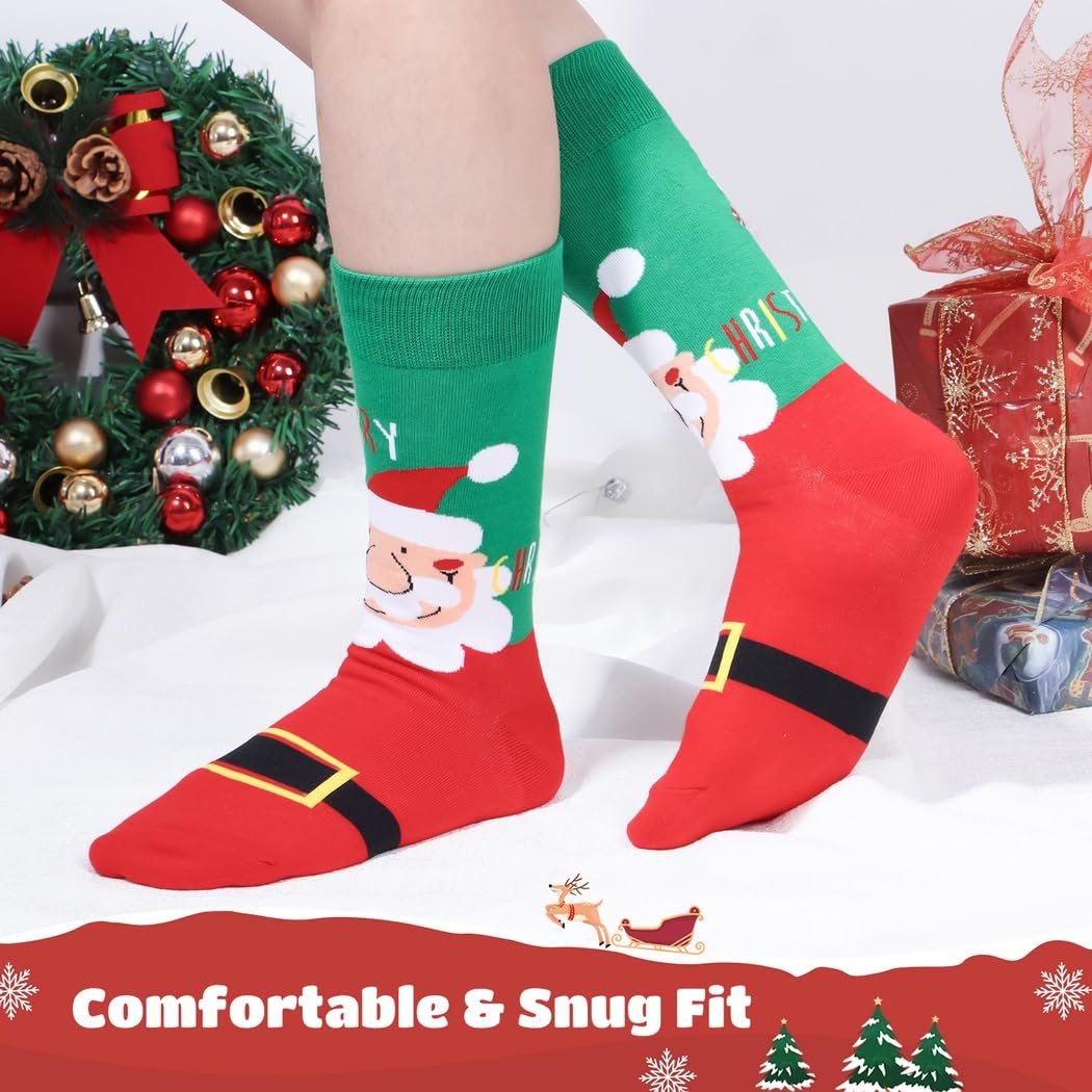 12 Paar Weihnachtssocken für Damen, Xmas Crew Socken mit Weihnachtsmann, Schneemann, Rentier, Muster, elastische Urlaubssocken, niedliche ausgefallene Socken für Weihnachtsgeschenk