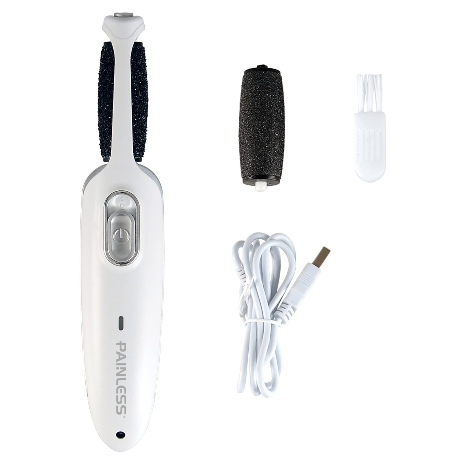 Painless Electric Callus Remover Rechargeable Cordless Foot File Easy Grip Adjustable Power Pedi Feet Care for Dead Hard Skin Cracked Heels CR01 Pink, 5 Piece Set (white)