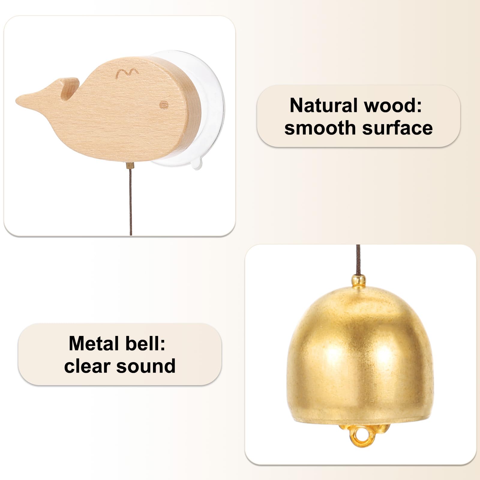 PATIKIL Shopkeepers Bell, Wood Door Chime Hanging Door Bell Jingle Bells Animal Metal Doorbell with Suction Cup for Door Opening Business When Entering Decoration,Whale - Image 3
