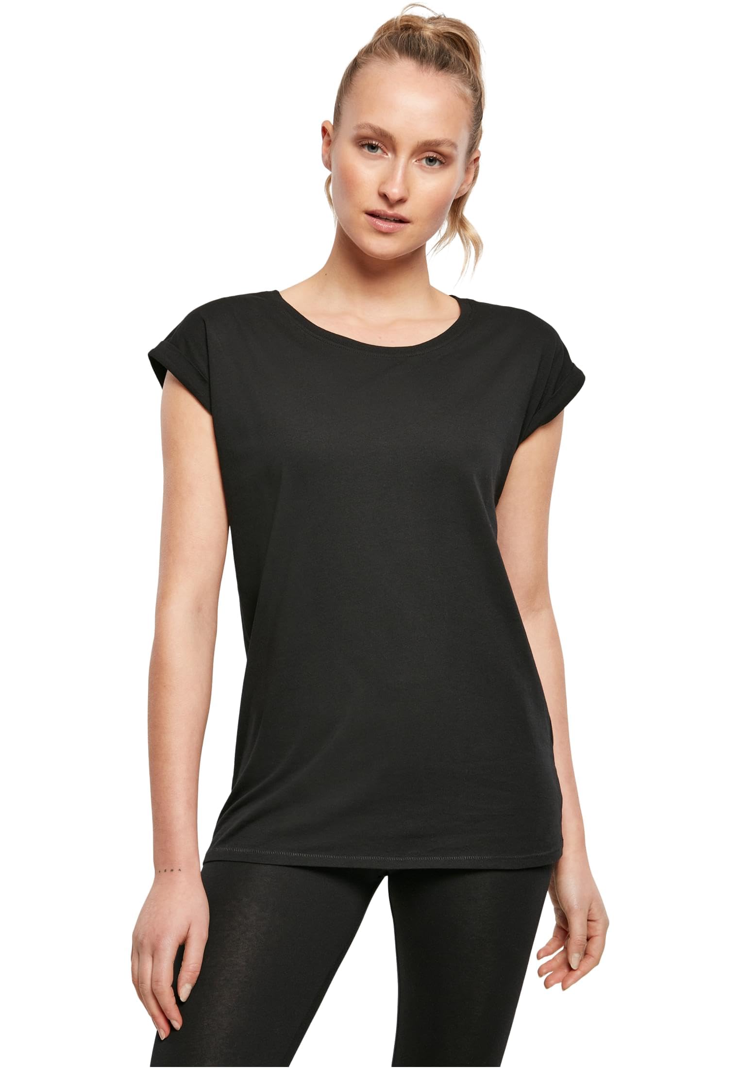 Build Your Brand Women's Ladies Viscose Tee T-Shirt, Black, 4XL