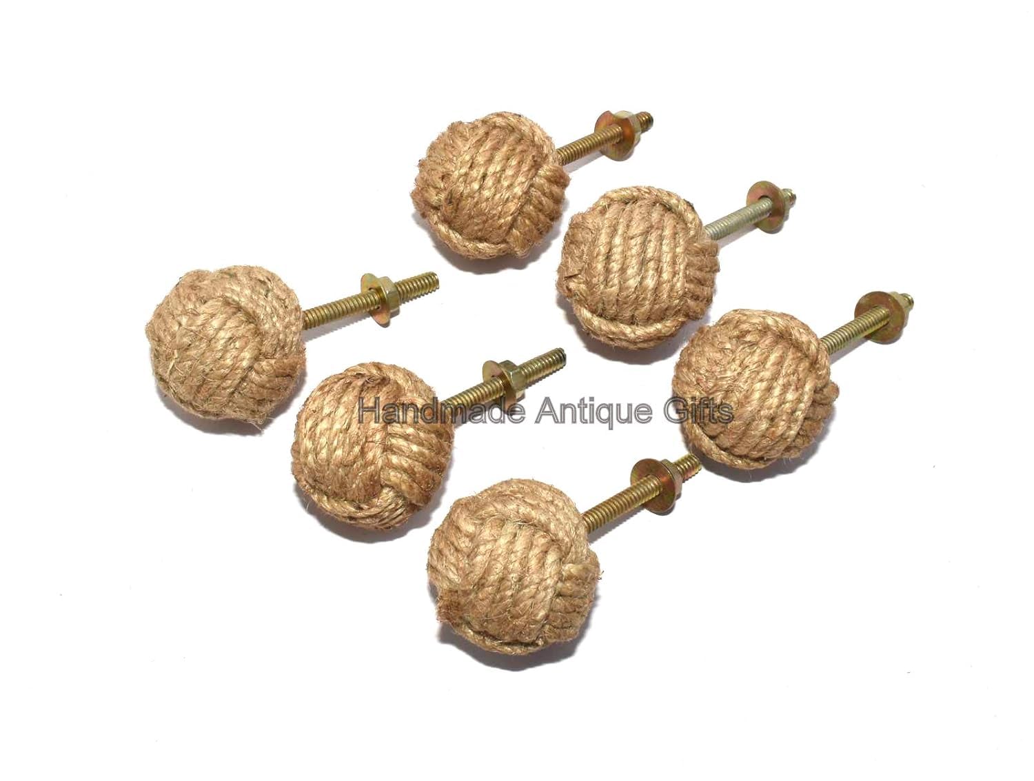Hello Nauticals Store 6 Knotty Door knobs - Drawer pulls - Jute Rope Drawer pulls