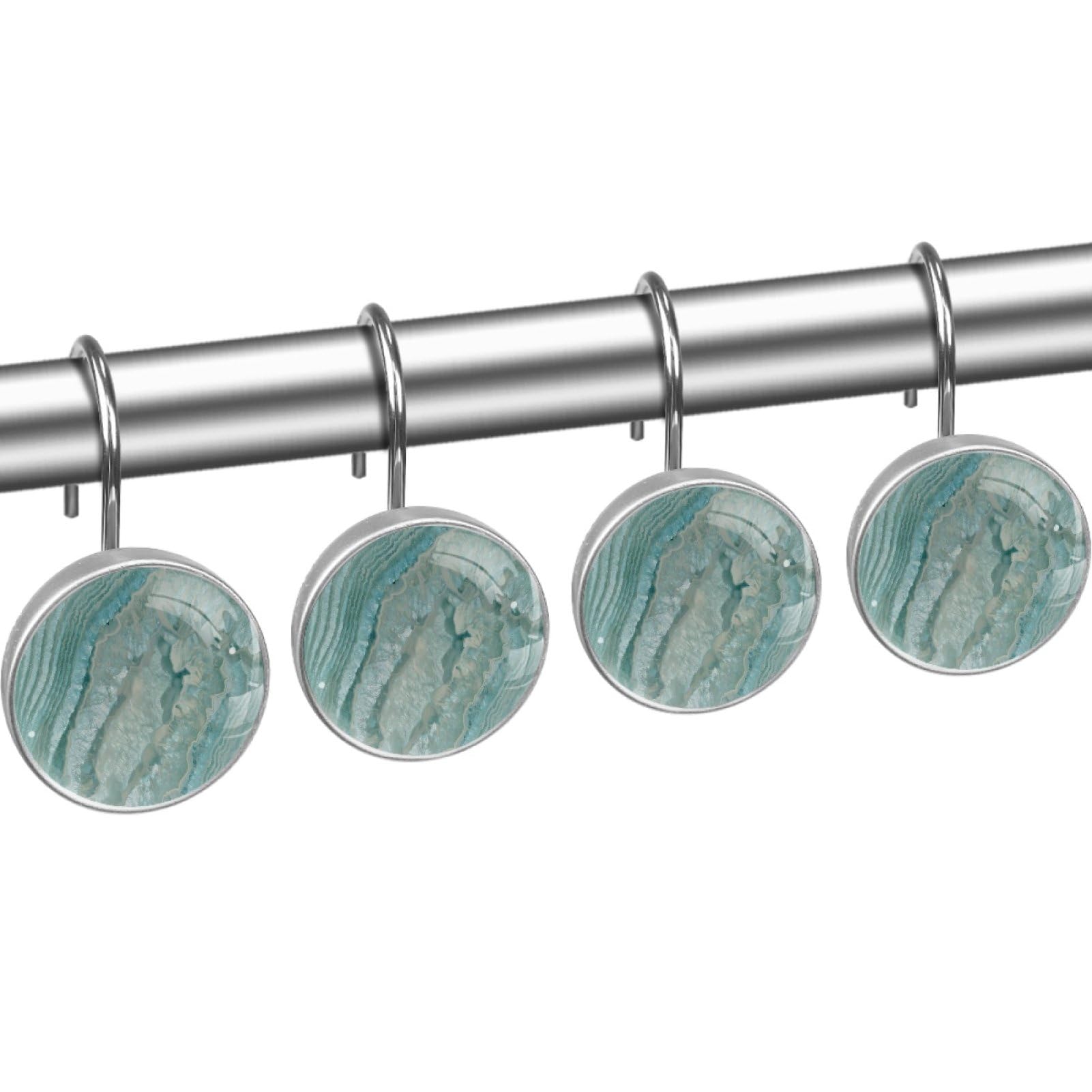 Anna Cowper Teal Agate Texture Shower Curtain Hooks, 12 Pcs Anti Rust Decorative Resin Shower Curtain Rings Hooks for Bathroom Bedroom Room Decor