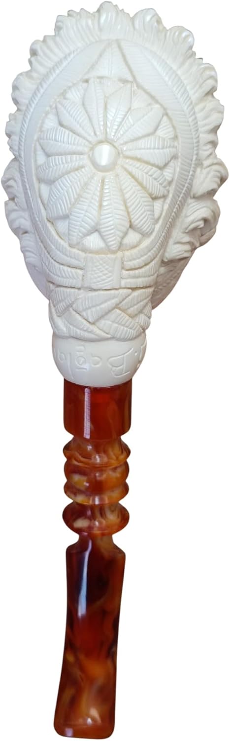 Meerschaum Online Block Meerschaum Viking Pipe with Double Horn Helmet, Hand-Carved Warrior Portrait, 100% Pure Meerschaum, 7.4 Inch Length