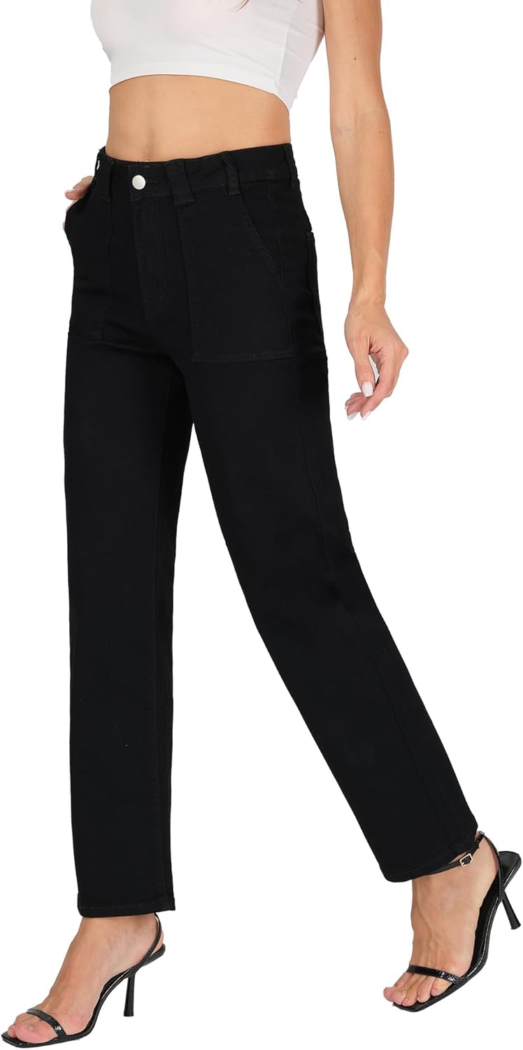 Women's Straight Leg Petite Jeans High Waisted Stretchy Cropped Denim Ankle Pants - Image 2