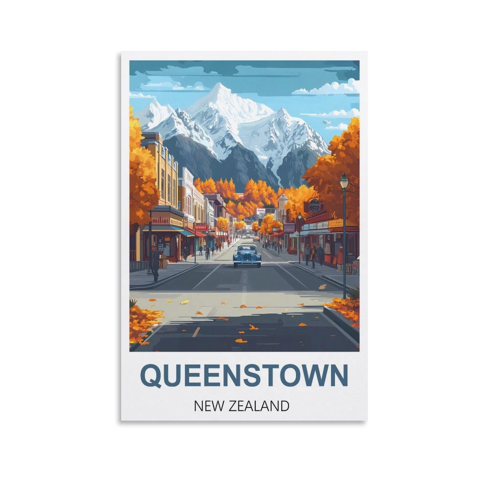 FJIWECWSQ Queenstown New Zealand Vintage Travel Poster 08x12inch(20x30cm) Canvas Wall Art Painting Prints