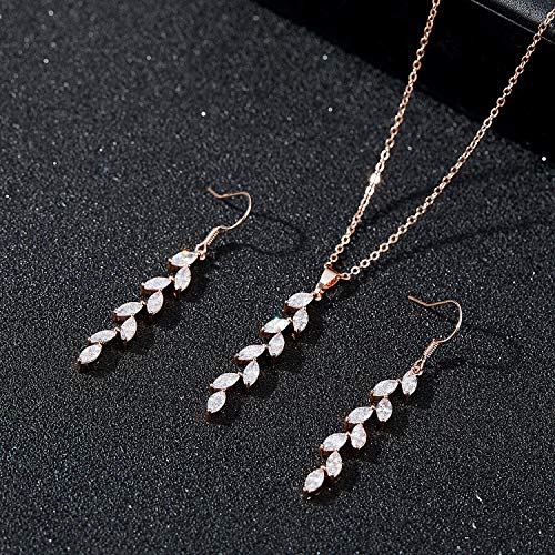 Sweetv Wedding Jewelry Sets For Brides Birdesmaid, Rose Gold Cubic Zirconia Marquise Bridal Necklace Earrings Set For Women, Prom Costume Wedding Jewelry Gift #TOP2