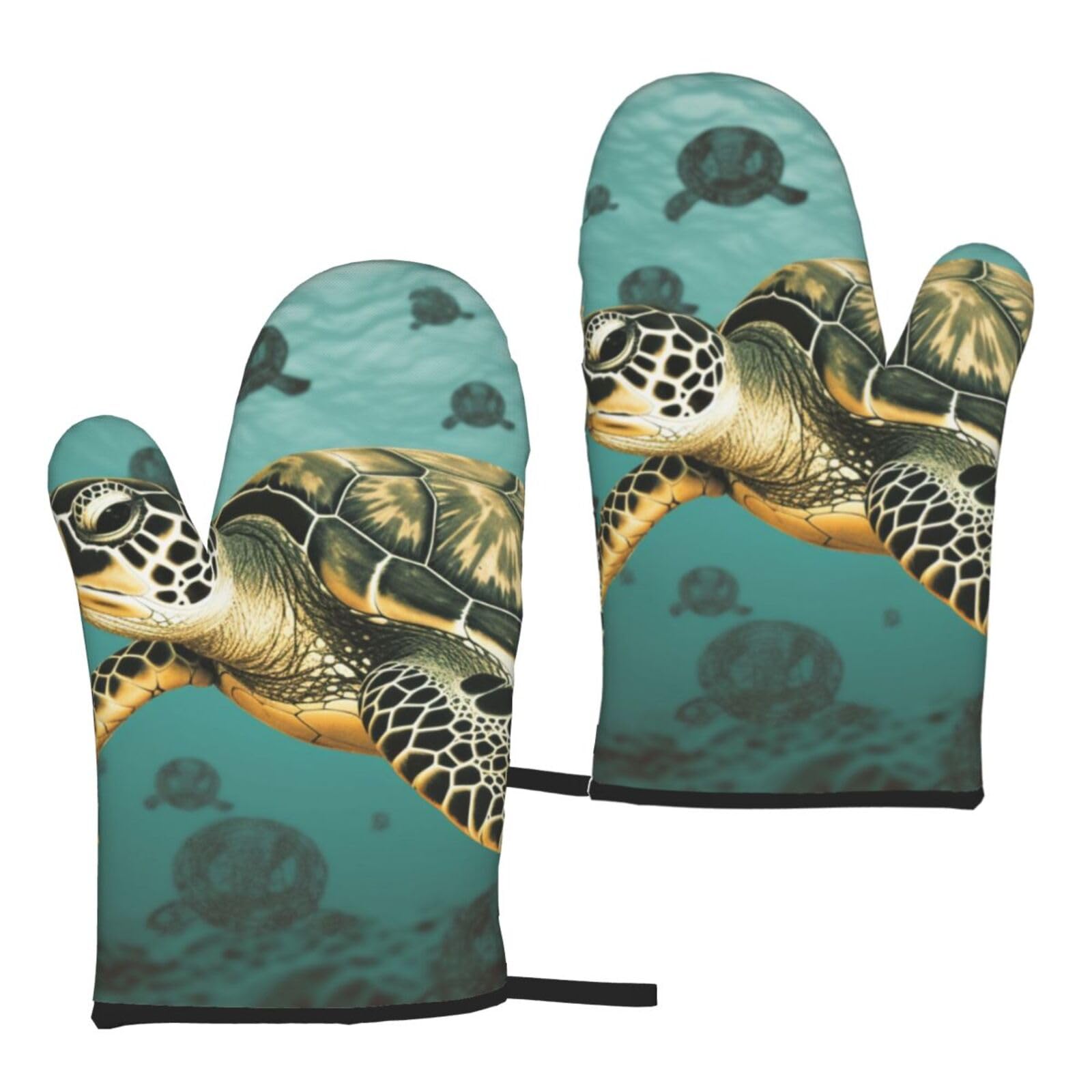 Sea Turtle Printed Oven Mitts Sets 2 PCS Heat Resistant and Non-Slip Glove Potholder for Kitchen Cooking Baking Grilling