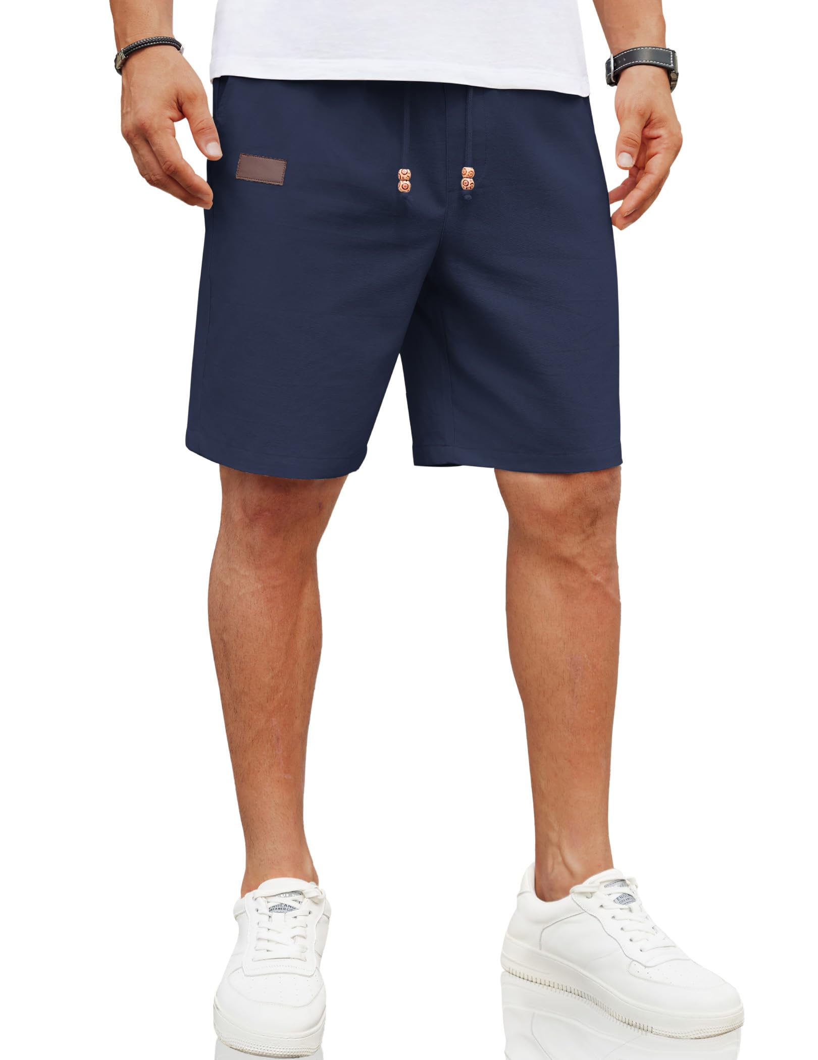 COOFANDY Men Linen Beach Shorts Casual Drawstring Summer Vacation Shorts