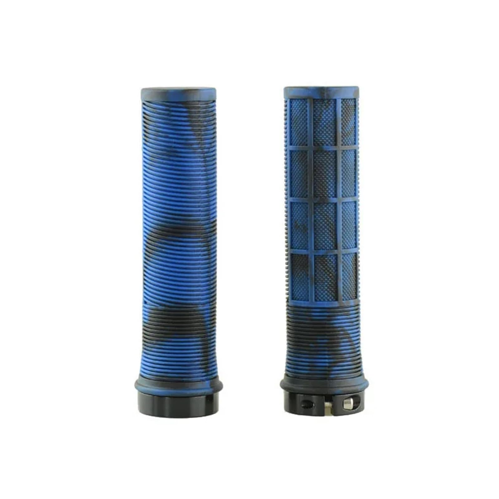 PJQUEKAIPJ bike handle grips TPR Bicycle Grips Integrated Bicycle Handlebar Grips Aluminum Alloy Lock On Bicycle Handles Non-slip MTB Bike Part ergonomic bike grips(Black-Blue)