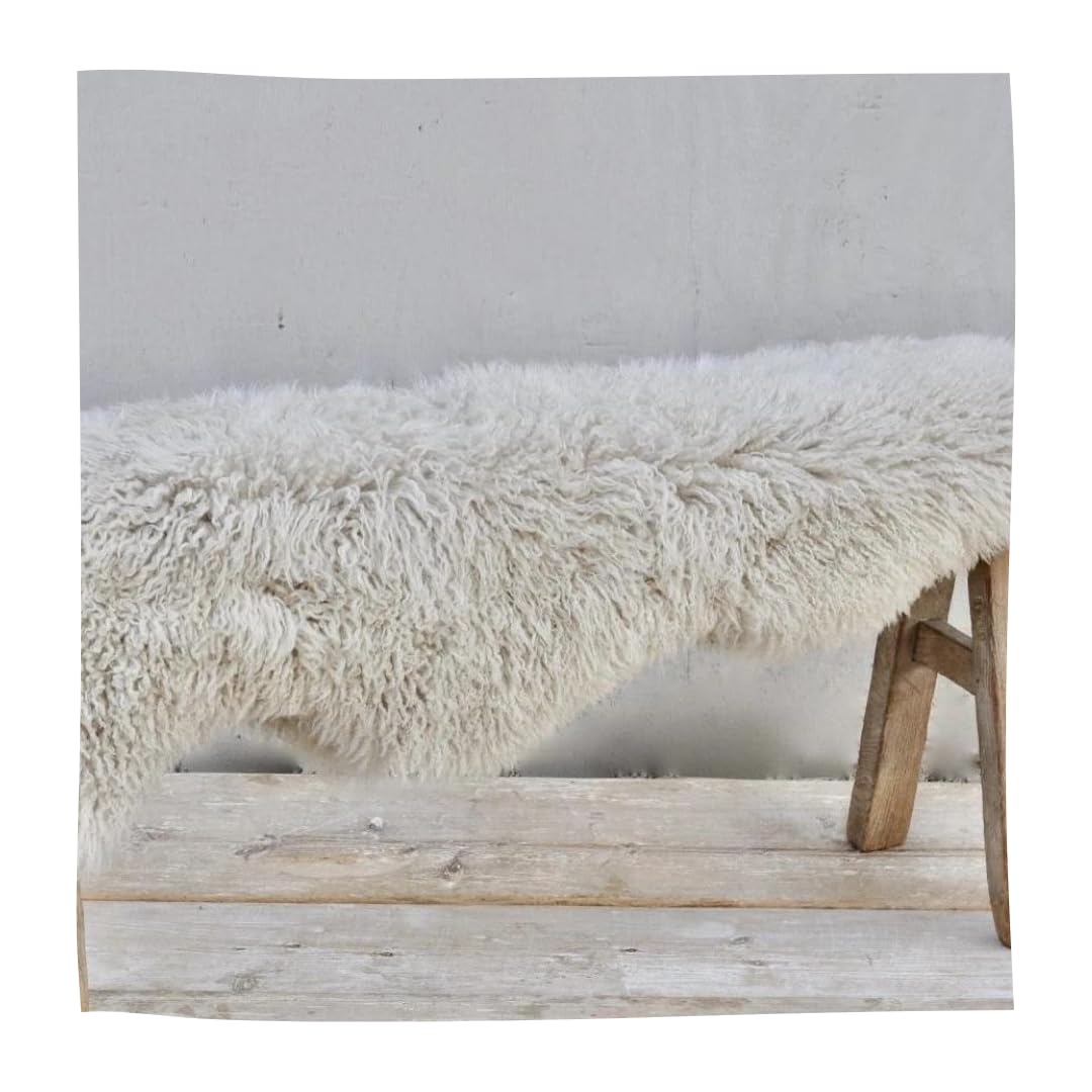 Peau de Mouton Blanche Naturelle (Naturelle Blanche bouclée, 110 x 70 cm)