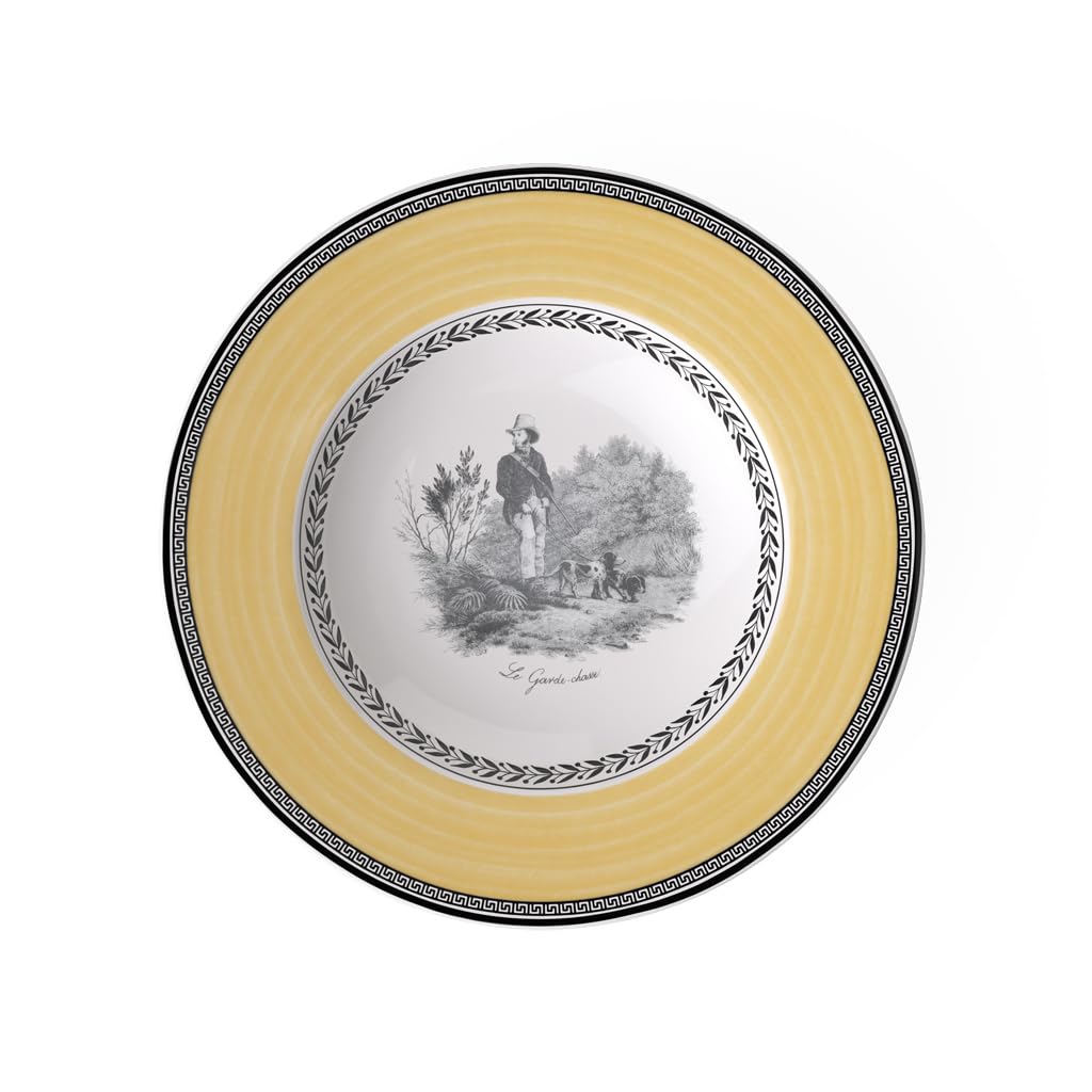 Villeroy & Boch Audun Chasse Piatto Fondo, 24 cm, Porcellana Premium, Bianco/Grigio/Giallo