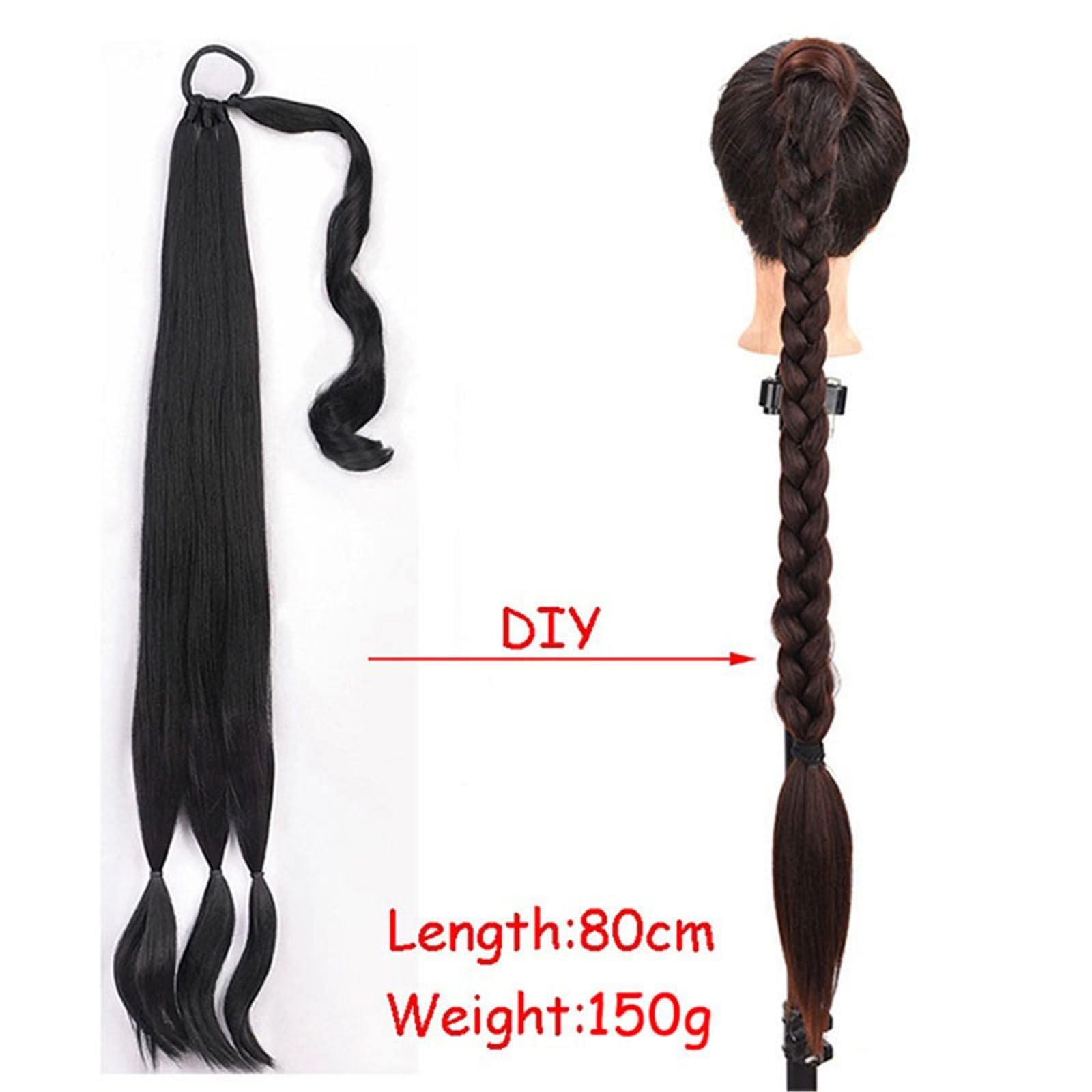 Natürlich Synthetischer Pferdeschwanz, lange, gerade Perücke, Verlängerung, 81,3 cm, Schwarz, Blond, Braun, Frisur, Haarverlängerungen Perfekt aussehend(Schwarz)