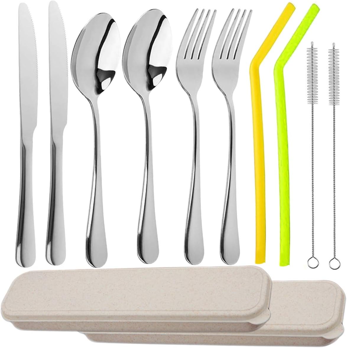 Travel Utensils Cutlery 4pcs-24pcs, Portable Cutlery Set for Adults Students and Kids, Well-Polished Stainless Steel Travel Camping Silverware