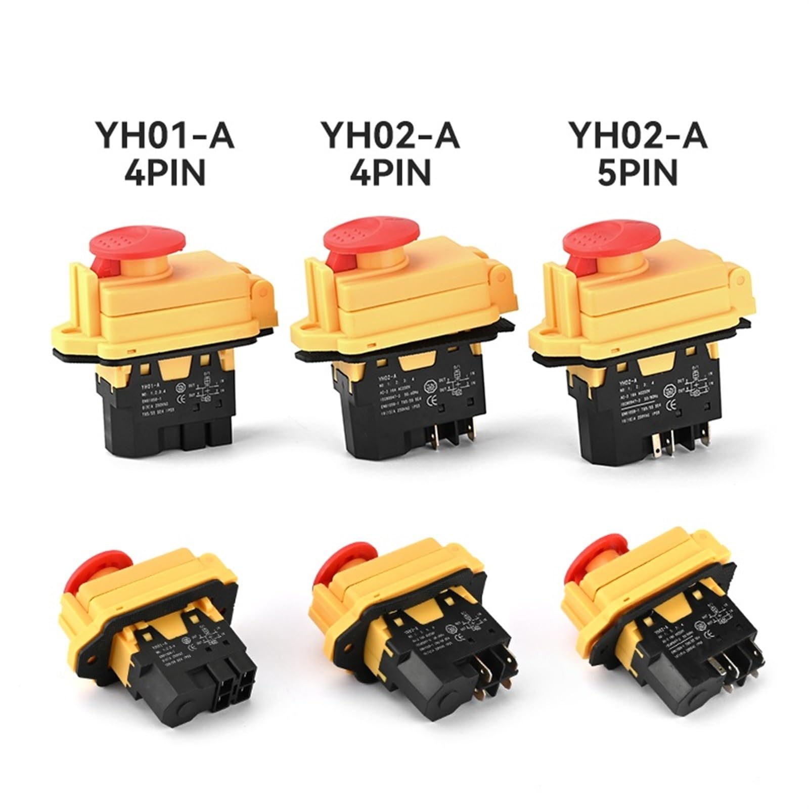 YH02-A YH01-A przełącznik elektromagnetyczny 110V 8A 220V 15A 4PIN 5PIN przycisk startowy do wodoodpornego narzędzia maszynowego (gniazdo 4PIN, 220V)