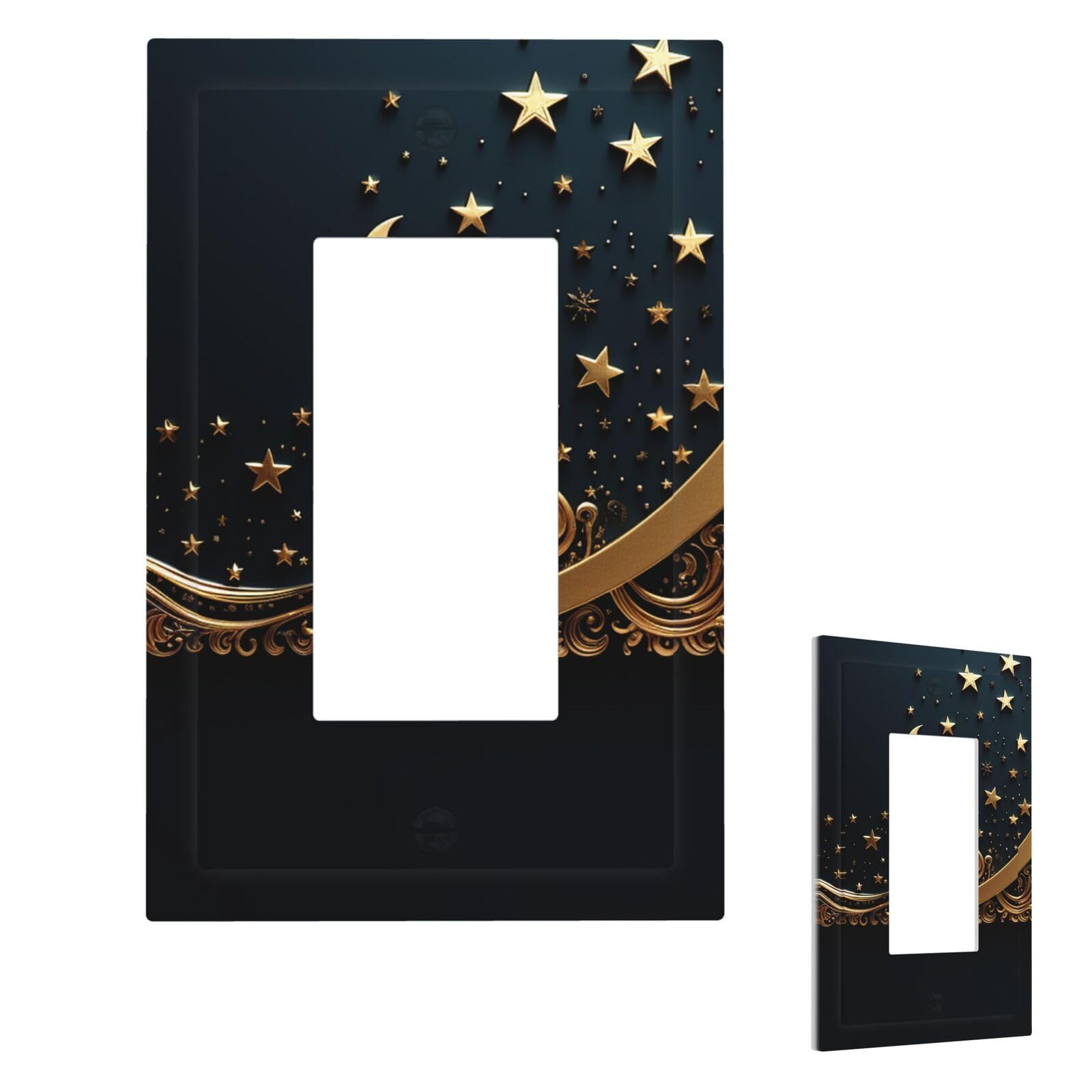 Golden Background And Crescent Moon Wall Plate Cover Modern Decorative 1 Gang Light Switch Cover Unbreakable Receptacle Outlet Covers For Living Room Bedroom Home Decor 1 Gang