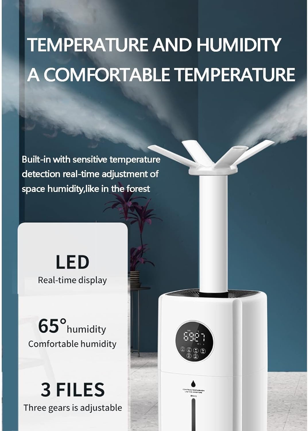 Humidificador industrial - Humidificador de niebla fría de gran capacidad (60-200 m²) con 21 l de capacidad para talleres, almacenes, invernaderos y almacenamiento de tabaco y verduras