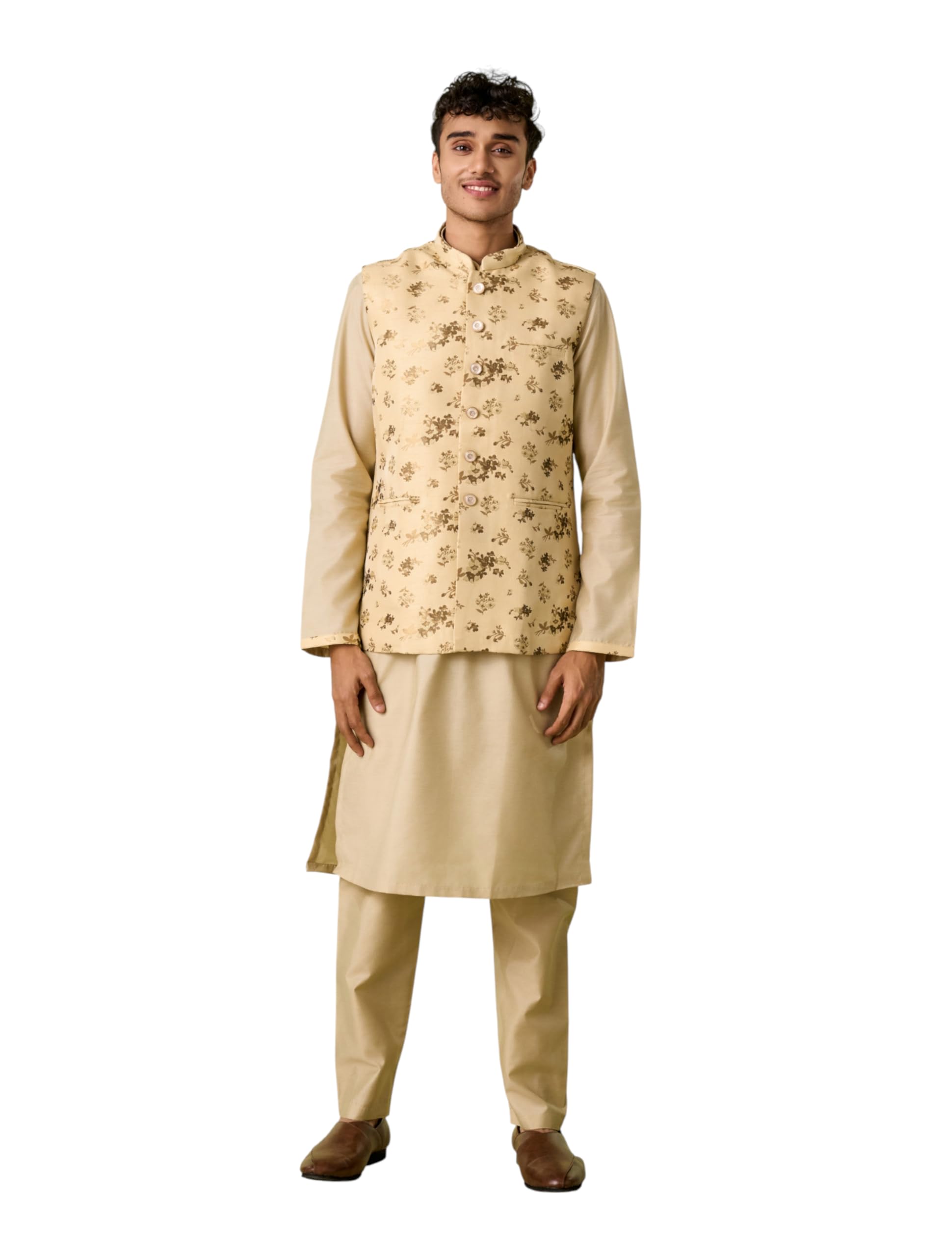 diwas by manyavar Men's Art Silk Self-Design Kurta Jacket Set (3pcs)-picture-22