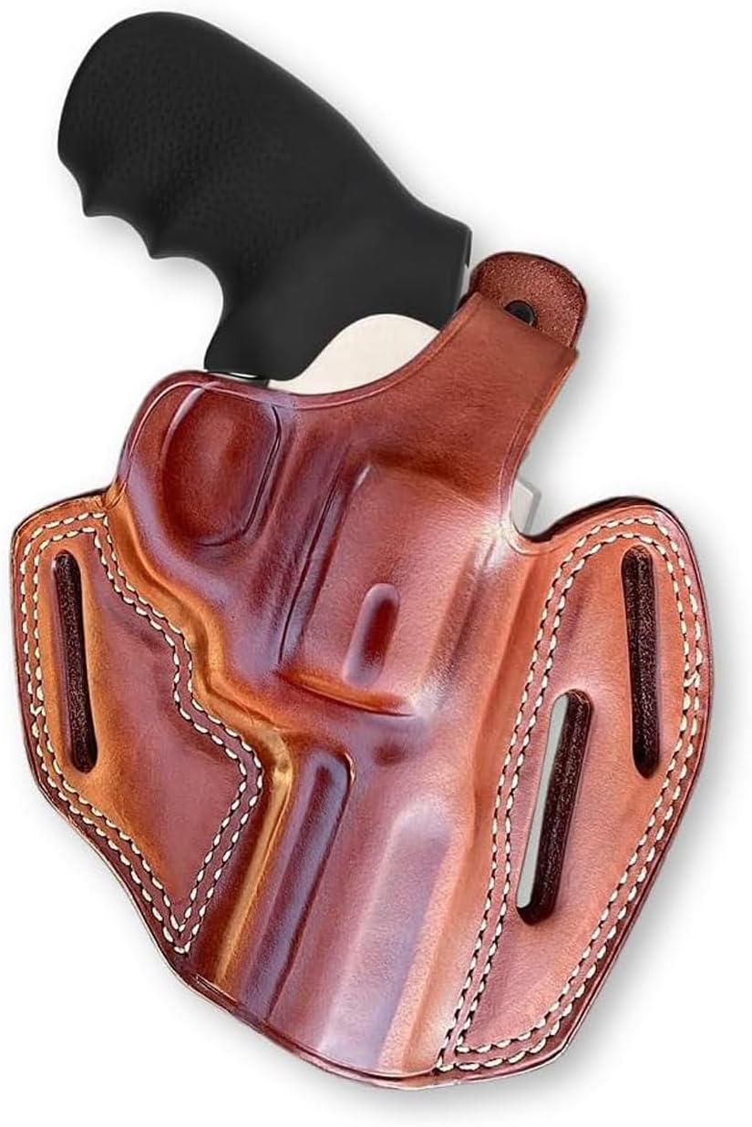 Premium Leather Three Slot OWB Pancake Holster with Thumb Break Fits, King Cobra 357 Mag 6-Shot 3" Barrel, Right Hand Draw, Brown Color #1631#