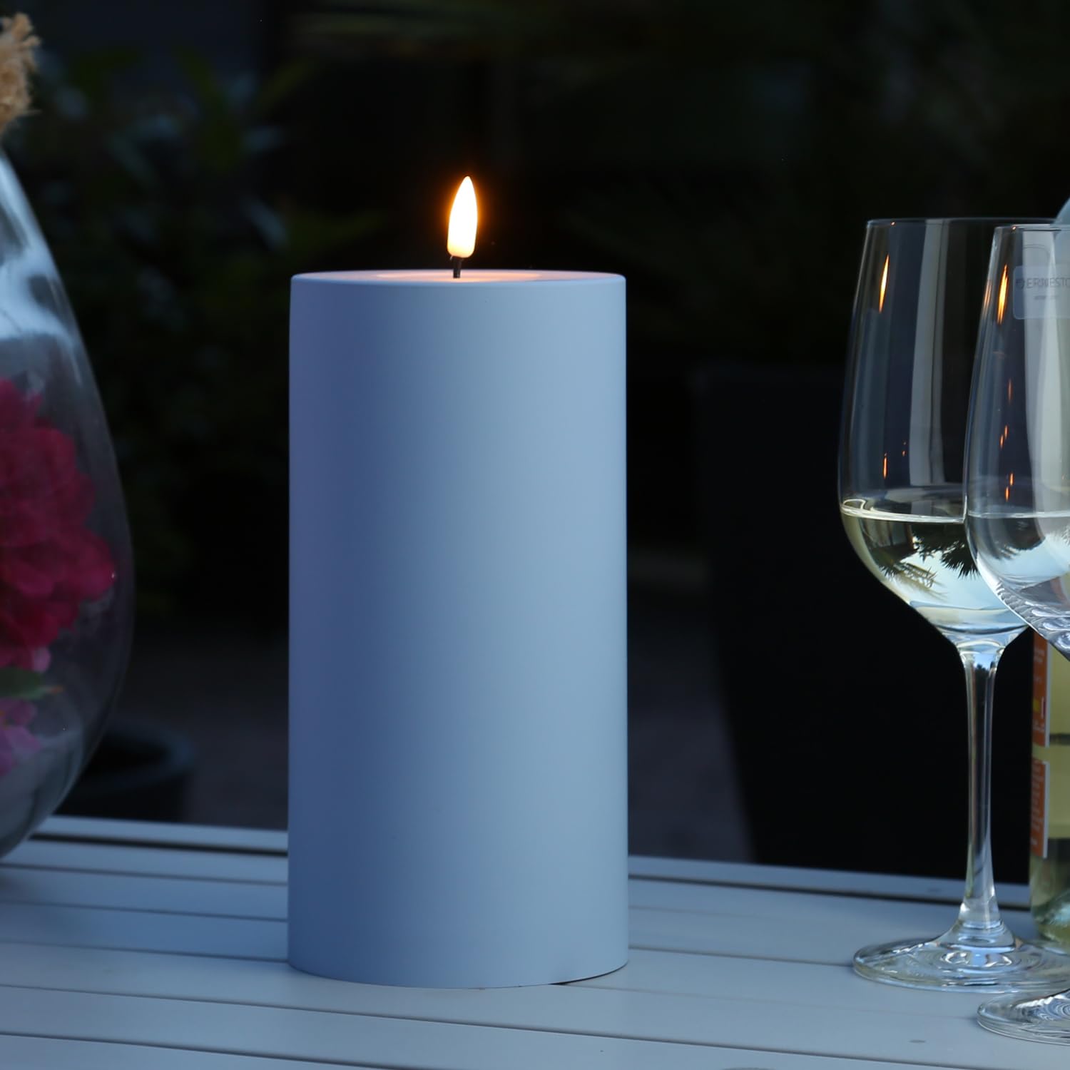 MARELIDA LED Kerze Outdoor DELUXE Homeart mit realistischer 3D Flamme Stumpenkerze Kunststoff für Innen/Außen blau (D: 10cm - H: 20cm)