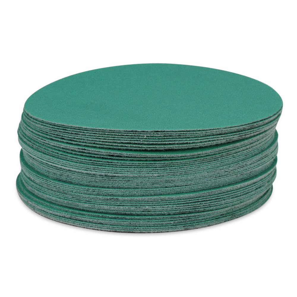 BHA Discos de lija de película verde de 5 pulgadas, con gancho y bucle húmedos/secos, paquete de 50, sin agujero, resistente a la carga, impermeable, bajo polvo y abrasivo de óxido de aluminio de