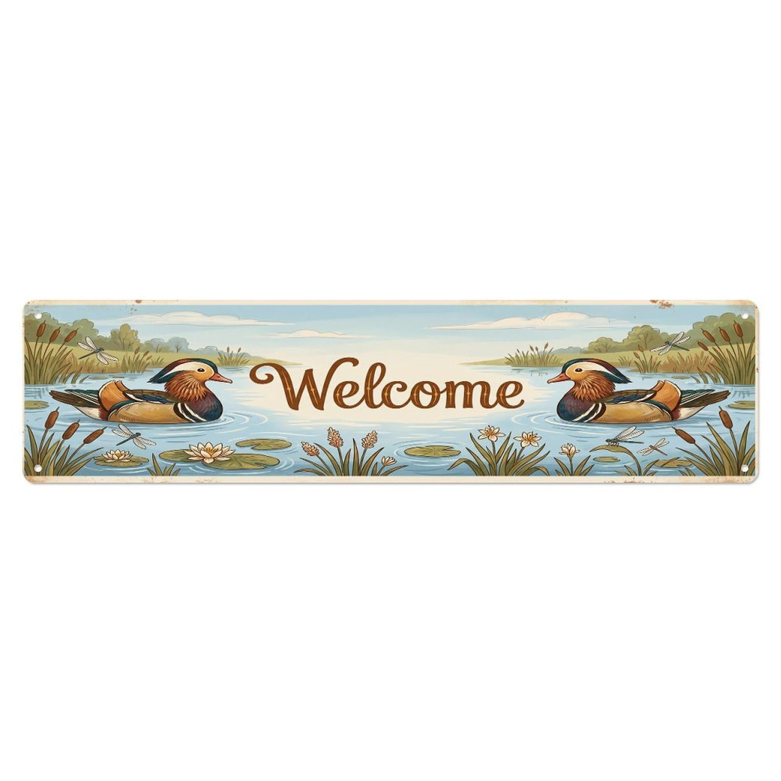 Olhnbad 4X16inch(10X40cm) Vintage Welcome Rouen Duck Metal Tin Sign