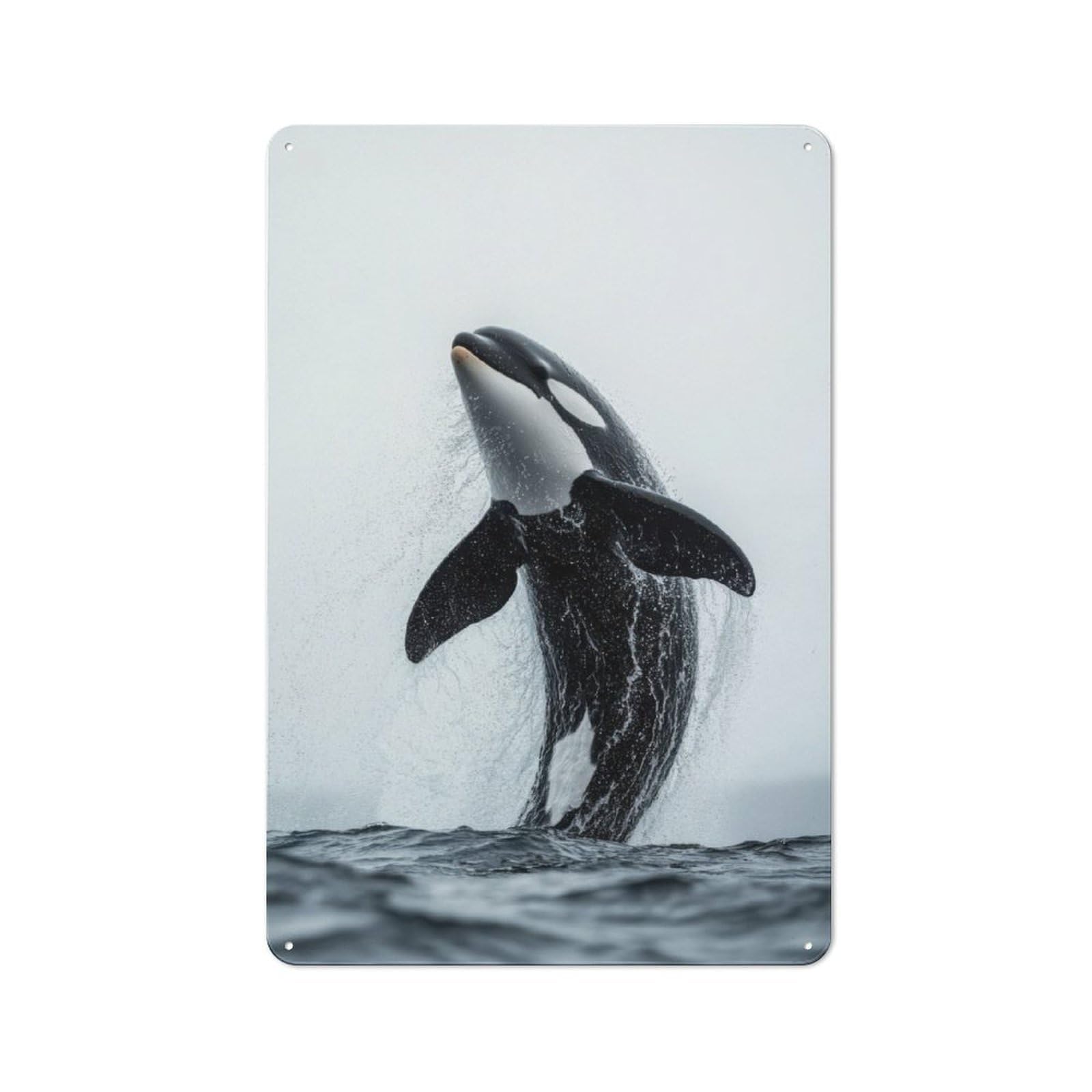 Junmoney Orca Whale Jump Out Water Rustic Tin Wall Plaque 30X20cm For Home Office Or Studio, For Garage, Workshop And Man Cave Decoration