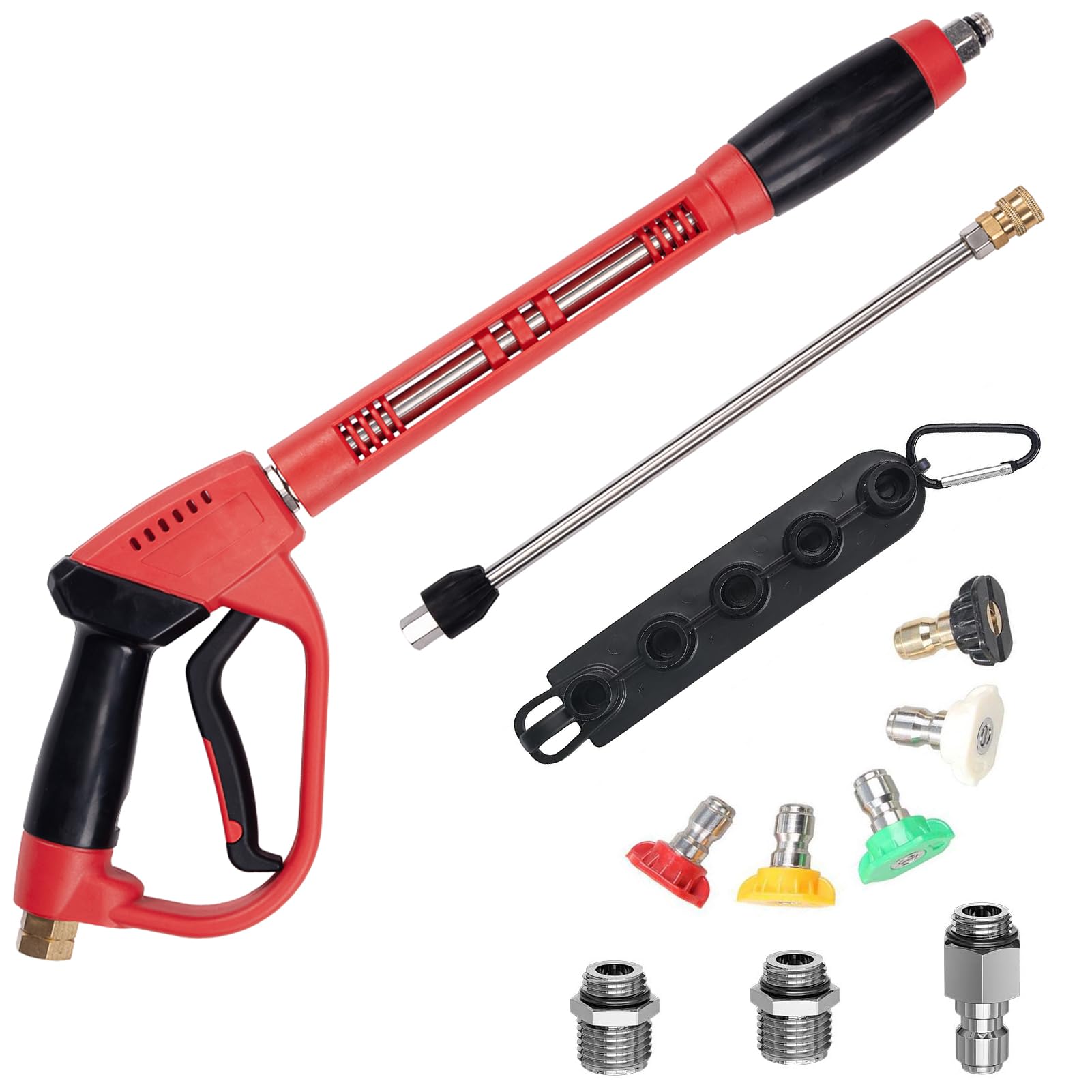 Tranor 5000PSI High Pressure Washer Gun with 1/4" Quick Connect Outlet, Power Washer Extension Wand with 3/8" Swivel Inlet Connector, M22-14mm & M22-15mm Adapter, 40 Inch (5000 PSI, 12GPM)