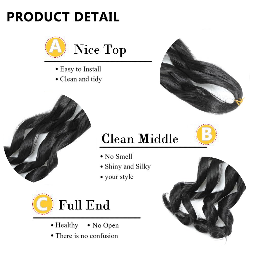 French Curl Braiding Hair 24 Inch 8 Packs Curly Braiding Pre Stretched French Curls Braiding Extension Curl Crochet Braids Spiral Braiding Extensions (1B# - Image 4