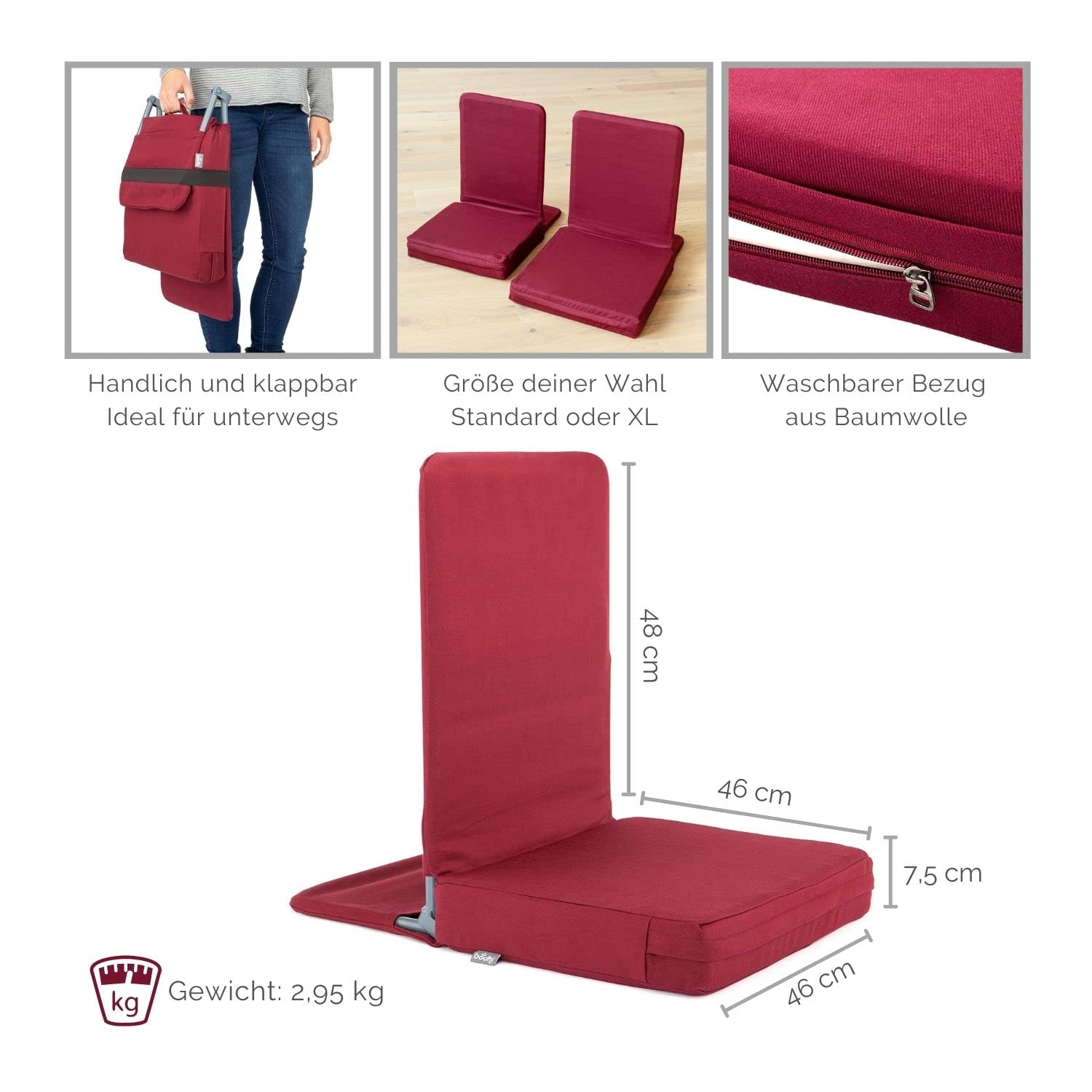 Bodhi Mandir - Sedia da pavimento XL, pieghevole, con cuscino spesso, con schienale imbottito, per yoga e mediazione, rivestimento lavabile