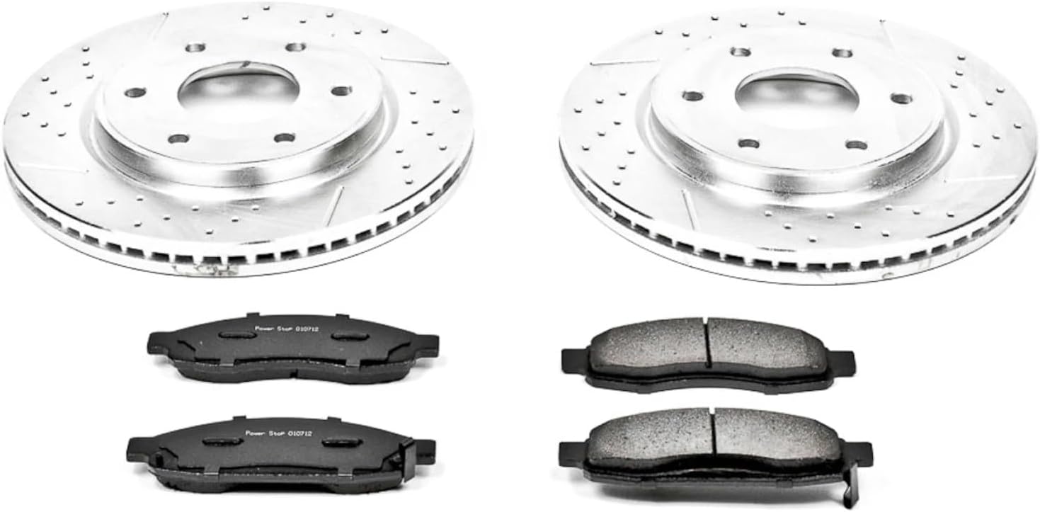 PowerStop Front Brake Kit For Infiniti QX56 2005-07 |Nissan Armada 2005-06 |TITAN 2005-07 - Drilled and Slotted Disc Rotors with Ceramic Brake Pads Replacement, K211