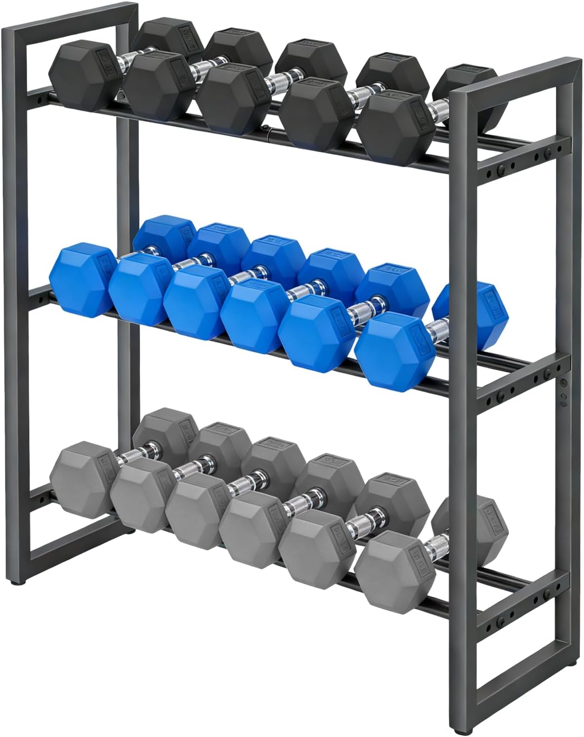 3 Tier Adjustable Dumbbell Rack, 31.5 Inch Weight Rack, Heavy-Duty 360LB Capacity Weight Storage Stand for Dumbbells, Space-Saving Weight Rack Home Gym Organizer (Rack Only)