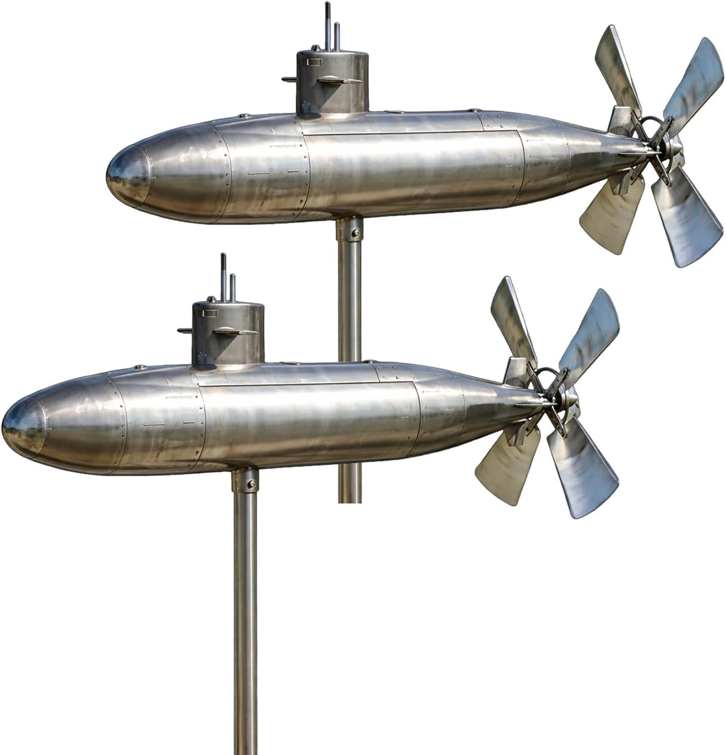 Submarine Wind Spinner, Wind Spinner Outdoor Garden Decor, Metal Wind Spinners with Rotating Blades for Adults Garden Lovers, Motion Art Wind Sculpture for Patio, Propeller Windmill (2PCS)