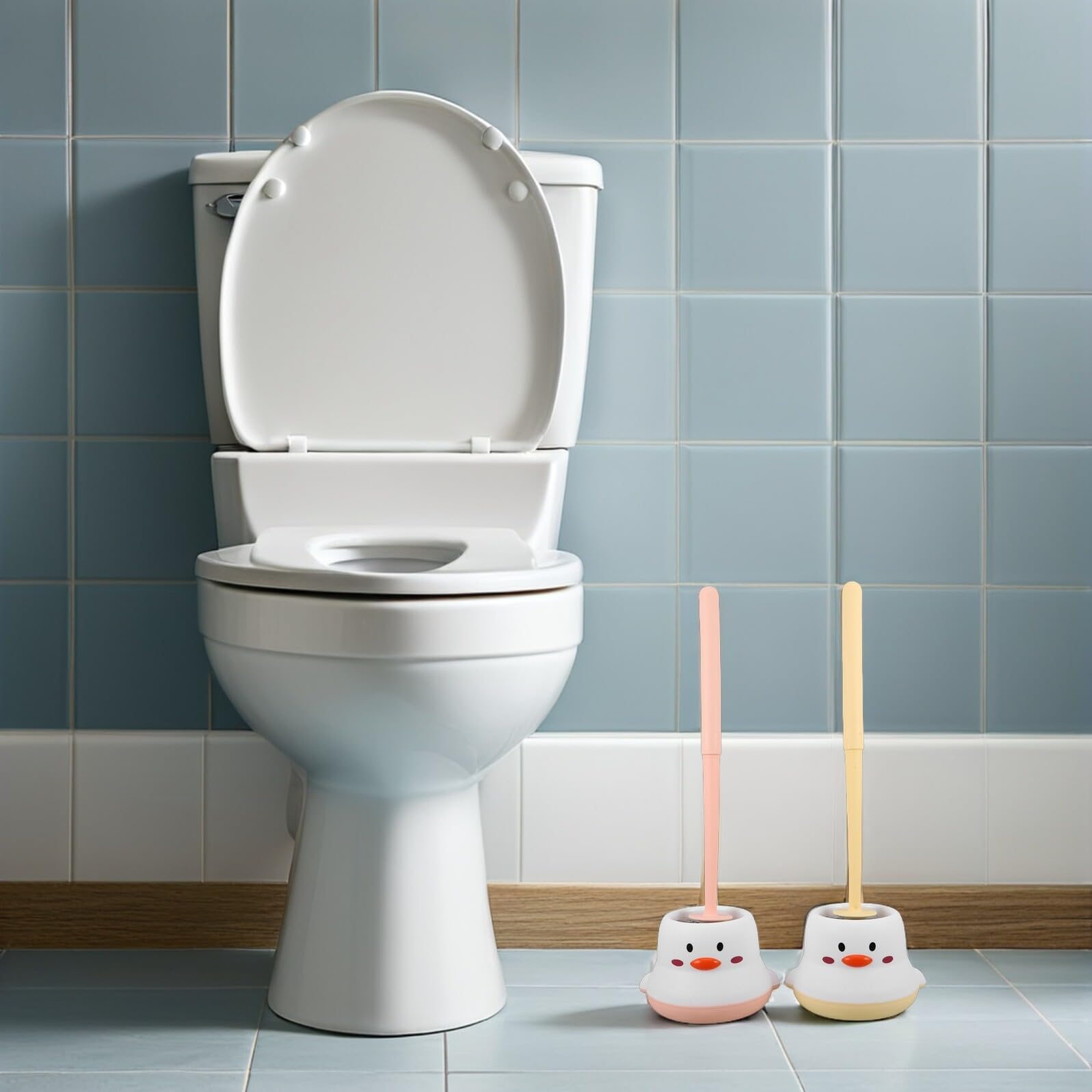 2piezas Escobilla de Baño de Pared Escobilla y Soporte para Inodoro con Mango para Baños Públicos Oficinas y Hogares Herramienta de Limpieza Multifuncional