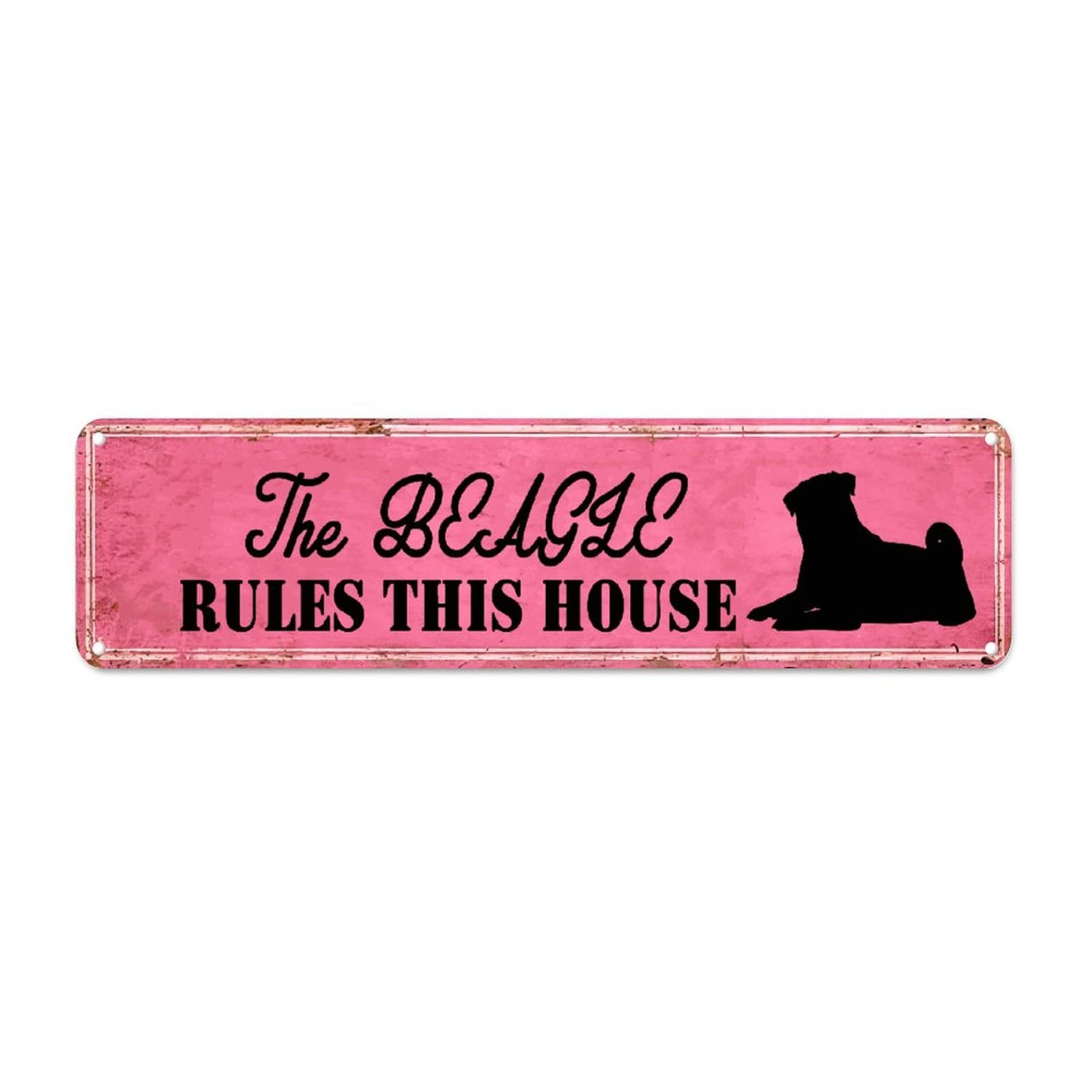 The Beagle Rules This House Retro Tin Signs Aluminum Metal Sign for Home Kitchen Restaurants Wall Yard Coffee Decor 4x16 Inch