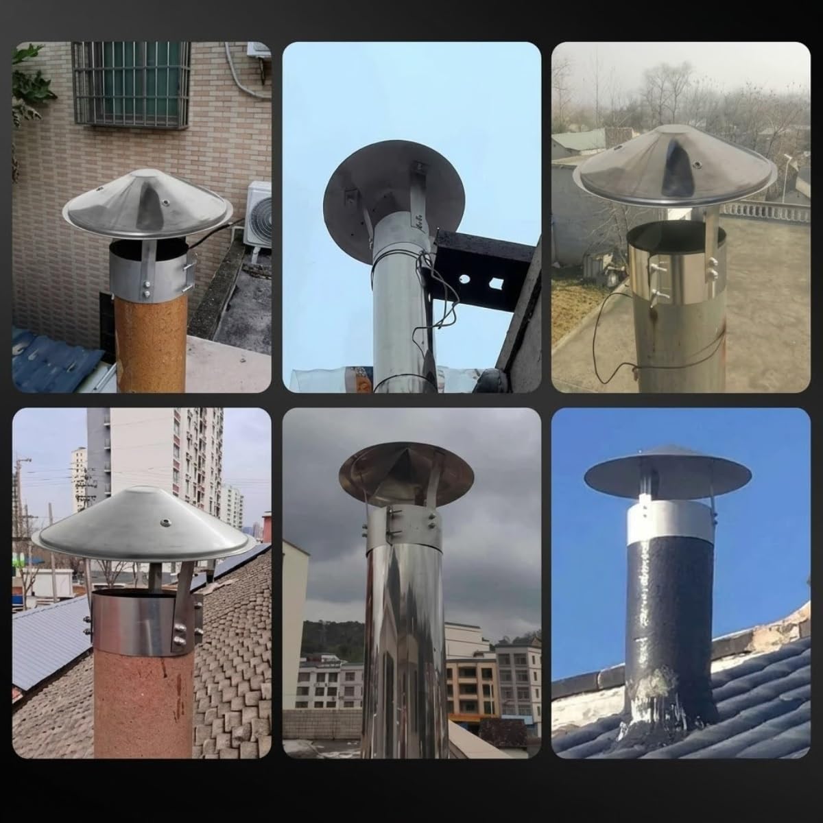 ComignolO Terminale Circolare, Comignolo Antivento Antipioggia, Fumaiolo | Copertura Camino Diametro, Cappello Antipioggia e Anti-neve, Stile Ombrello Cappa Per Tubi Del Tetto(160mm/6.3in)