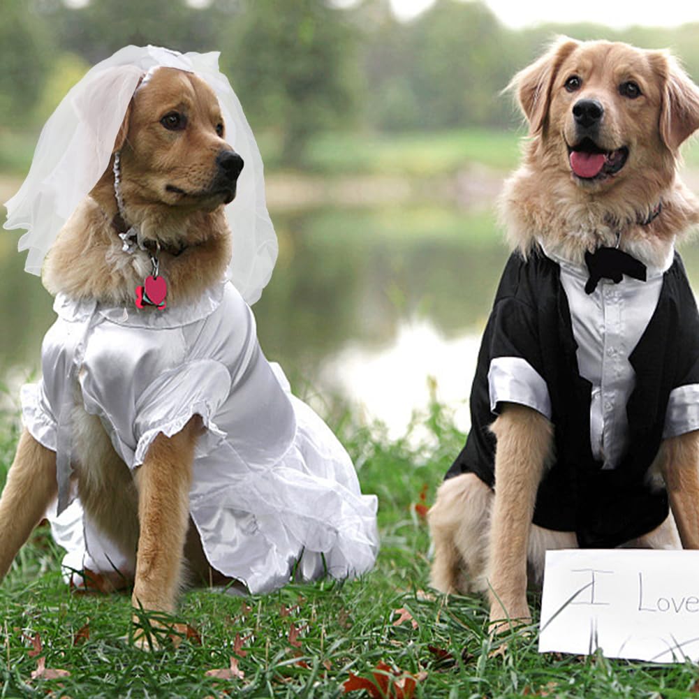 FREEBLOSS 2Pc Dog Wedding Dress Bow Wedding Dog Veil Dog Wedding Outfit Dog Tutu for Large Dogs Wedding Dress for dogs Female Bride Costume Pet Wedding Veil with Clip - Image 4