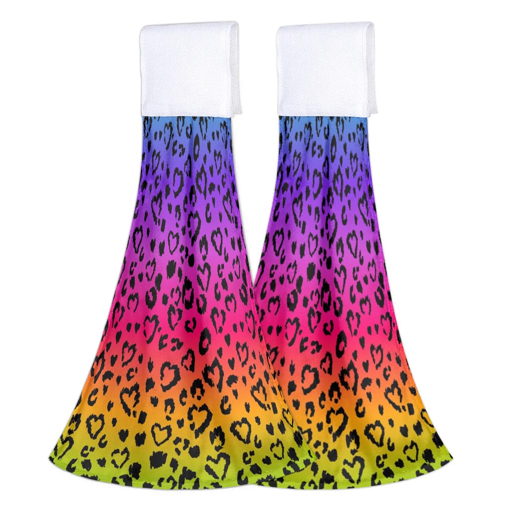 QsirBC Colorful Heart Texture Hand Towels Set of 2 Dish Towels with Hanging Loop Soft Absorbent Dish Cloth Fingertip Towel for Bathroom Kitchen 16.4 * 12.4 Inch