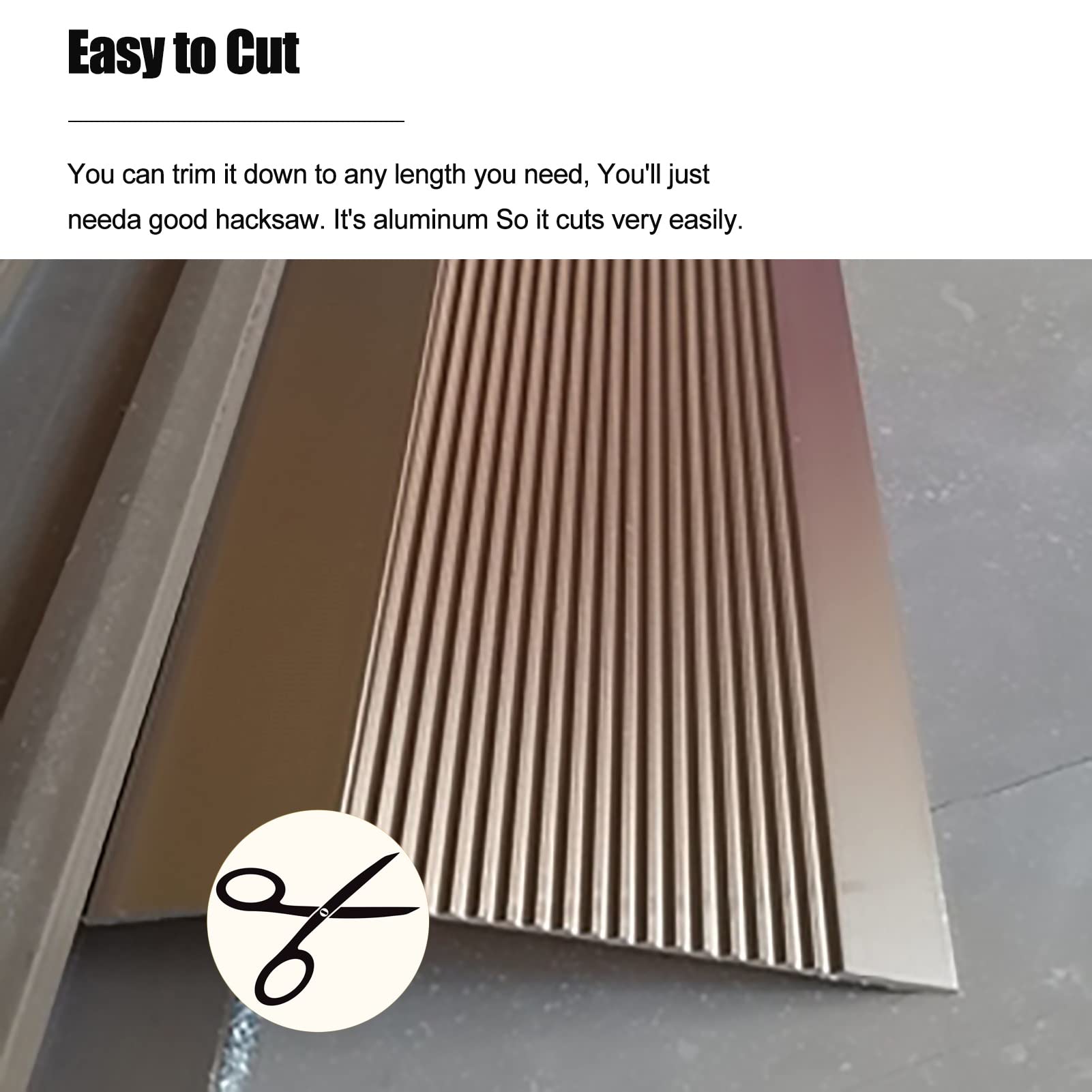 Striscia di Passaggio del Pavimento Legno per Piastrellare, Metallo Antiscivolo Riduttore della Porta Soglie Rampa, Piano Bar per Pavimento in Vinile/Tappeto