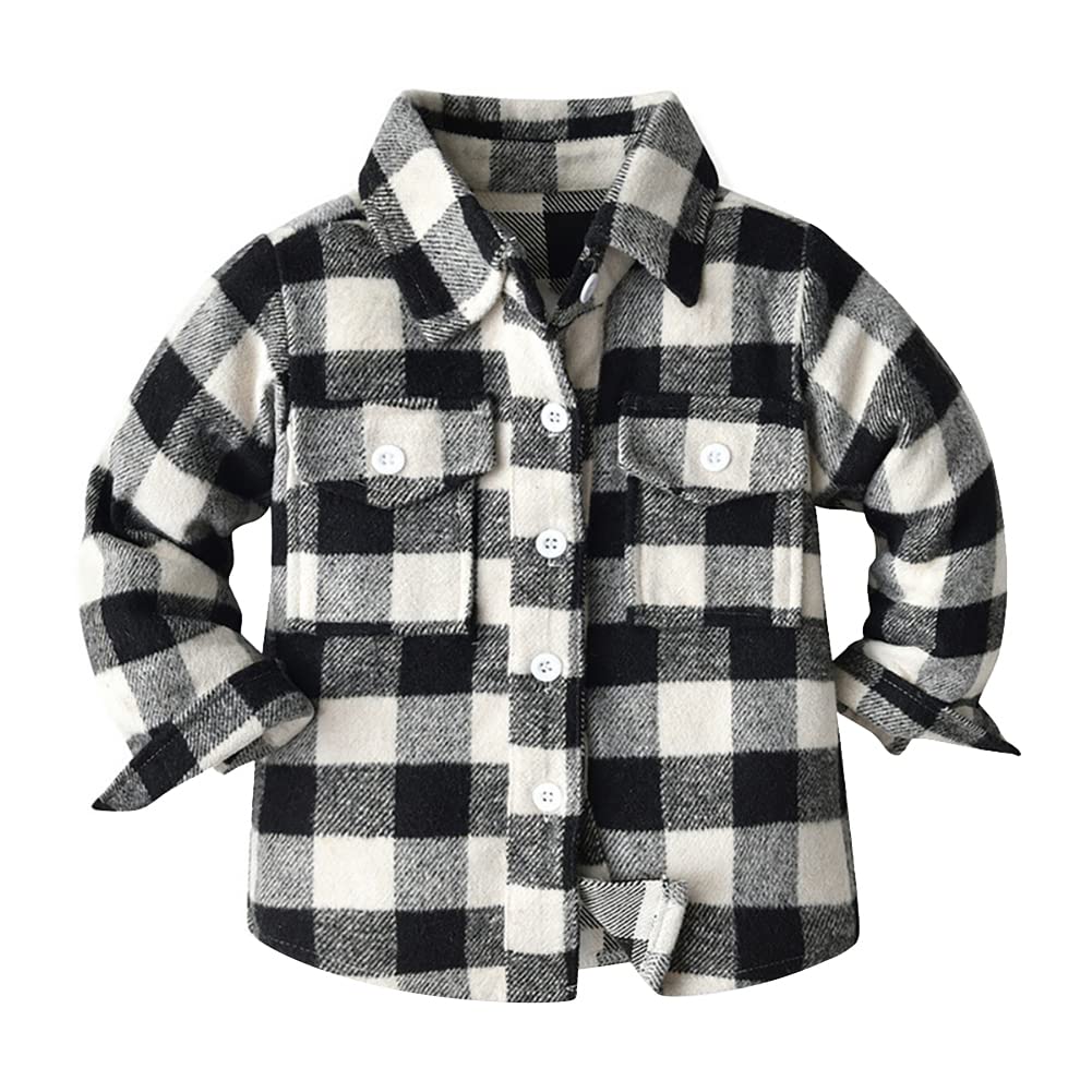 IBTOM CASTLE Boys Girls Flannel Plaid Shirt Jacket Long Sleeve Lapel Button Down Pocketed Shirts Regular Fit Casual Fall Coat