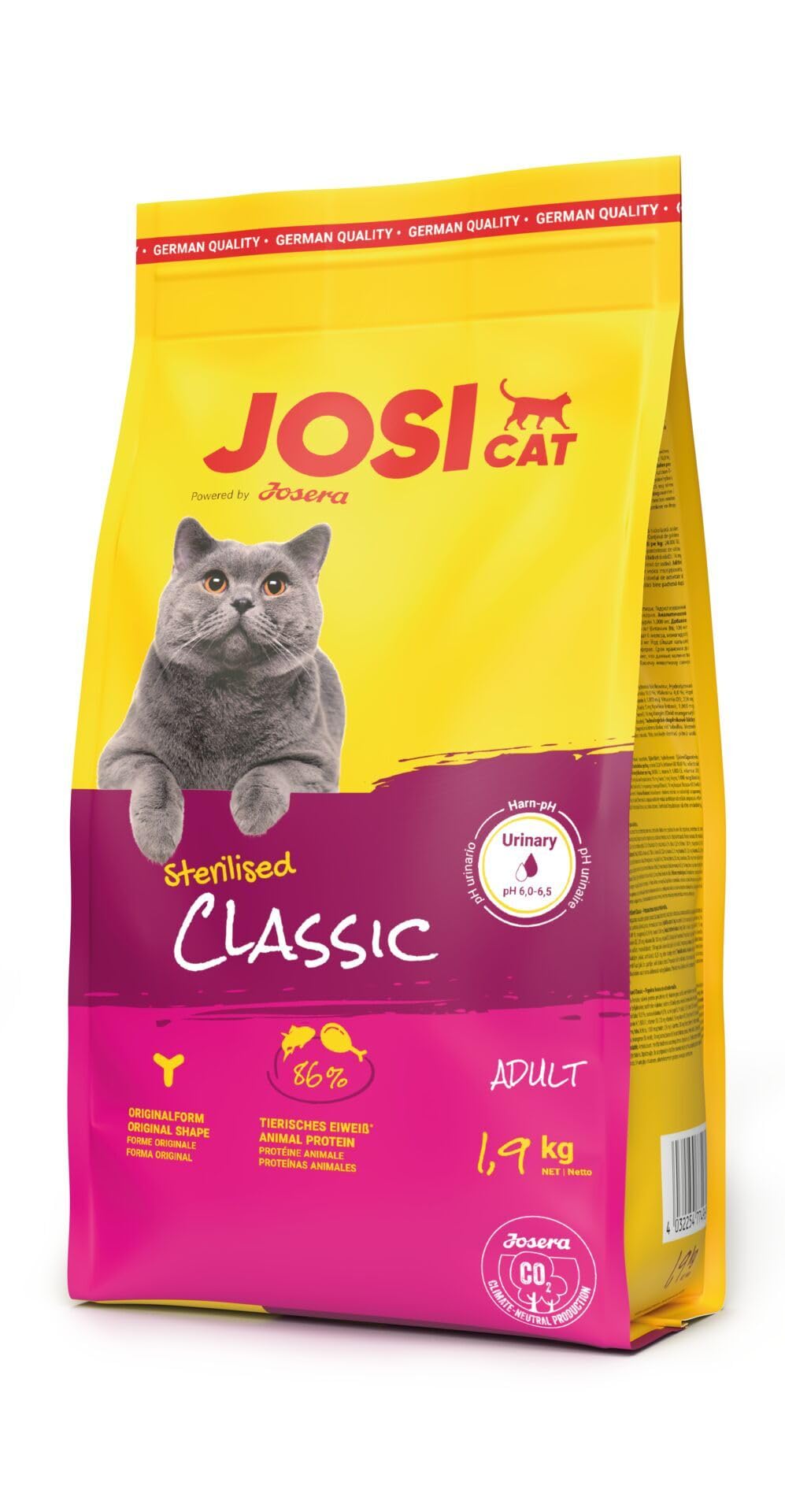 JosiCat Sterilised Classic (1 x 1.9 kg) | Adult | Premium Dry Food for Neutered Cats | Low Fat and High in Protein | Powered by JOSERA | Complete Food | Pack 1