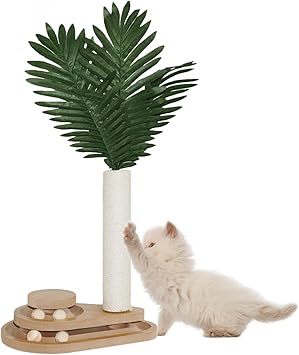 Cat Scratching Post, 23.6″ Green Leaves Tall Scratching Post, 2 Layer Cat Ball Track Toy with 4 Removable Balls, Interactive Cat Toy with Natural Sisal Scratch Pole Cat Scratching Post, 23.6″ Green Leaves Tall Scratching Post, 2 Layer Cat Ball Track Toy with 4 Removable Balls, Interactive Cat Toy with Natural Sisal Scratch Pole