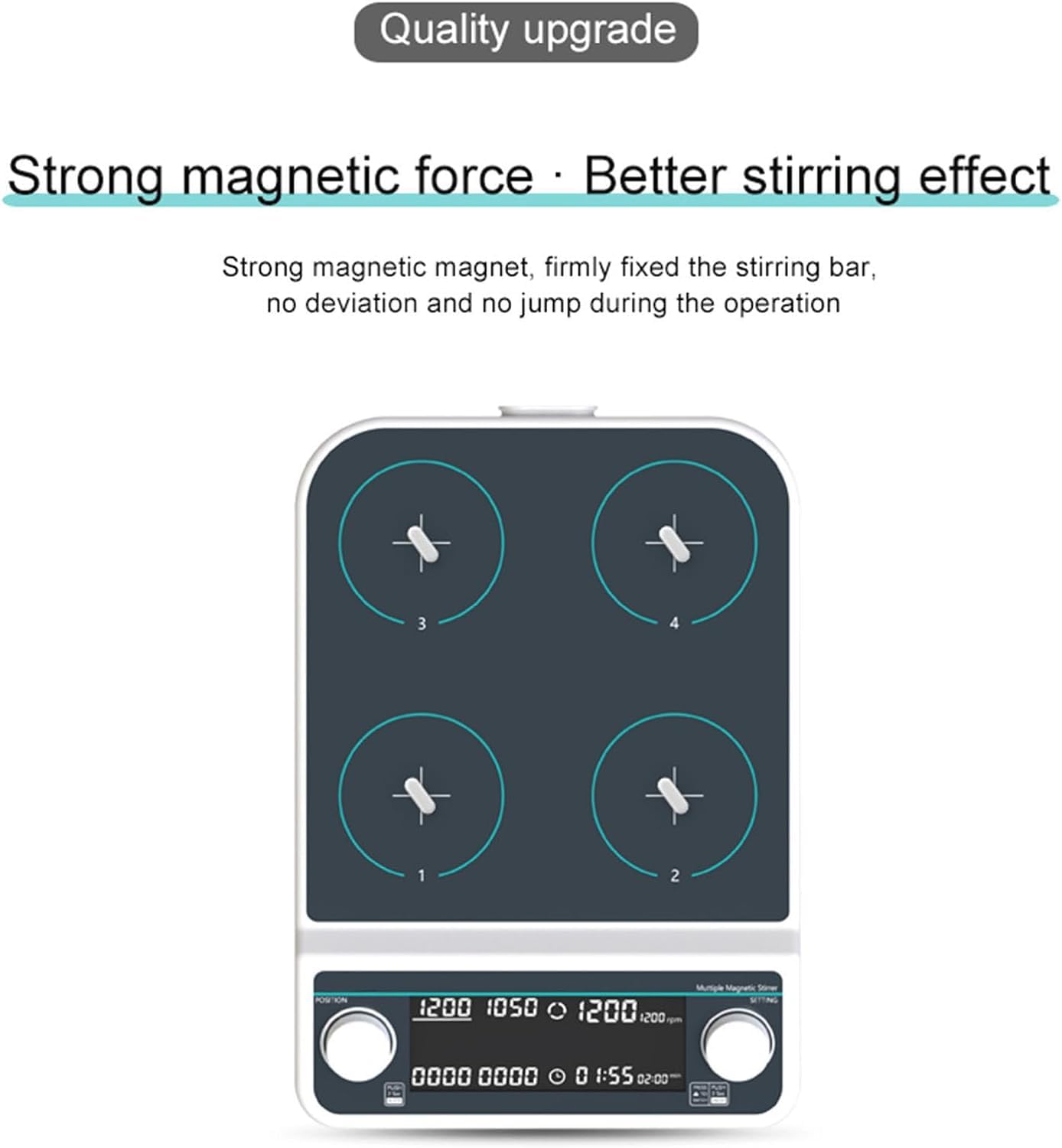 Agitatore magnetico per laboratorio, agitatore elettrico multi-posizione con velocità regolabile (50-1500 giri/min) e timer (1 min - 19 h 59 min), display a LED per ricerca scientifica