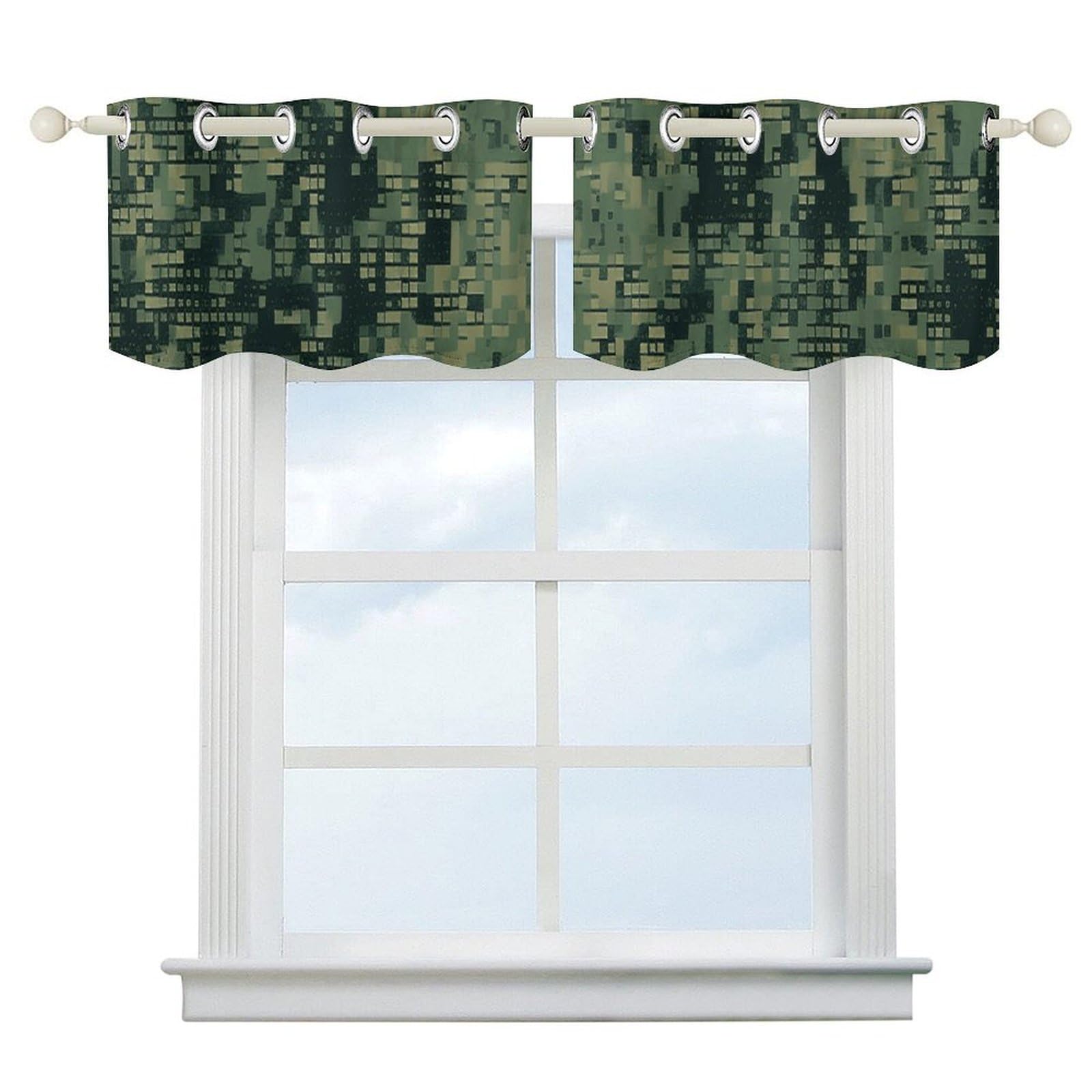 Rideaux occultants thermiques vert armée 132x45 cm pour isolation fenêtre cuisine